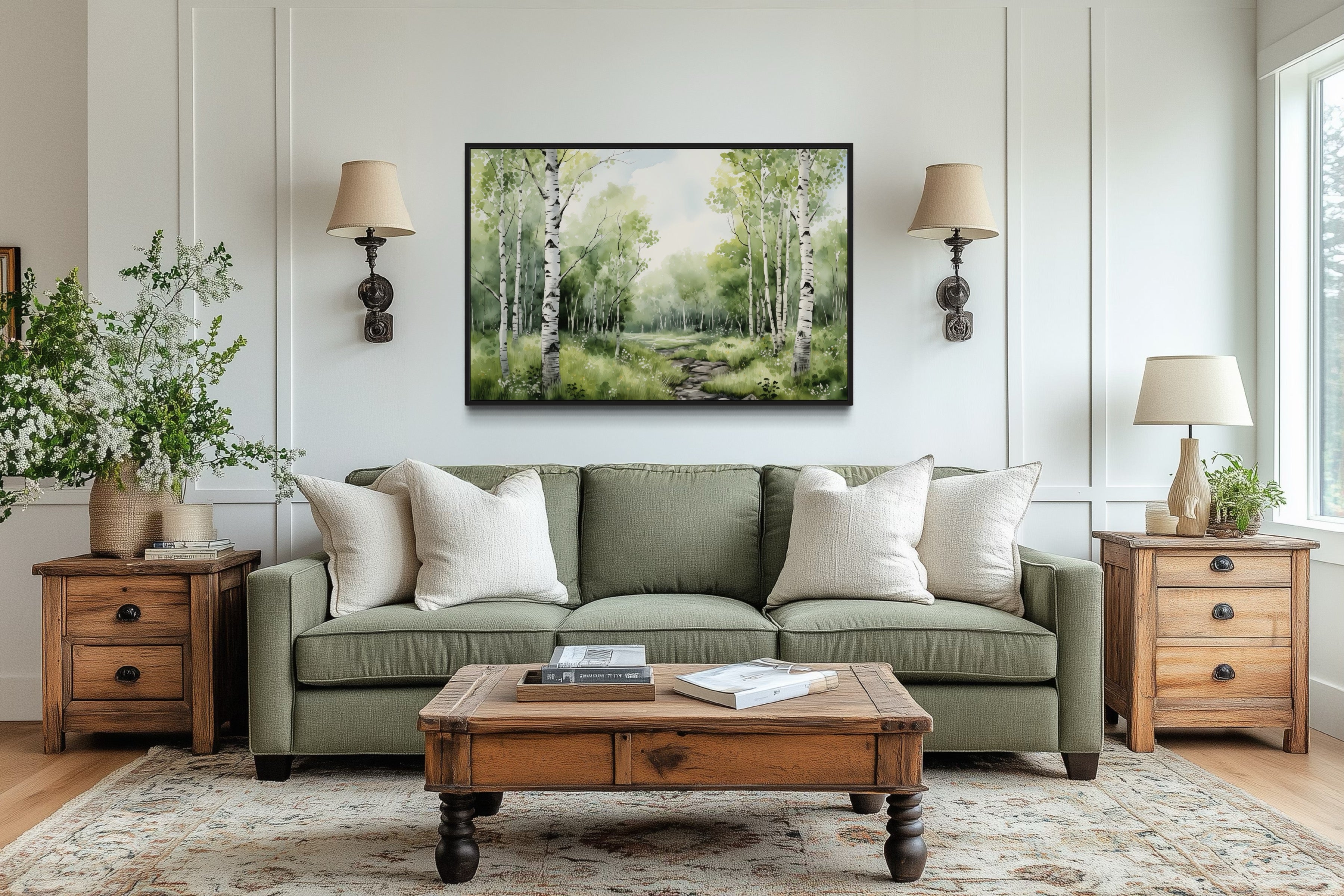 Birch Trees Forest In Summer Framed Canvas Wall Art