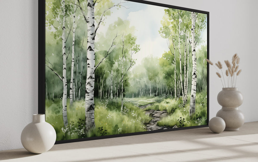 Birch Trees Forest In Summer Framed Canvas Wall Art