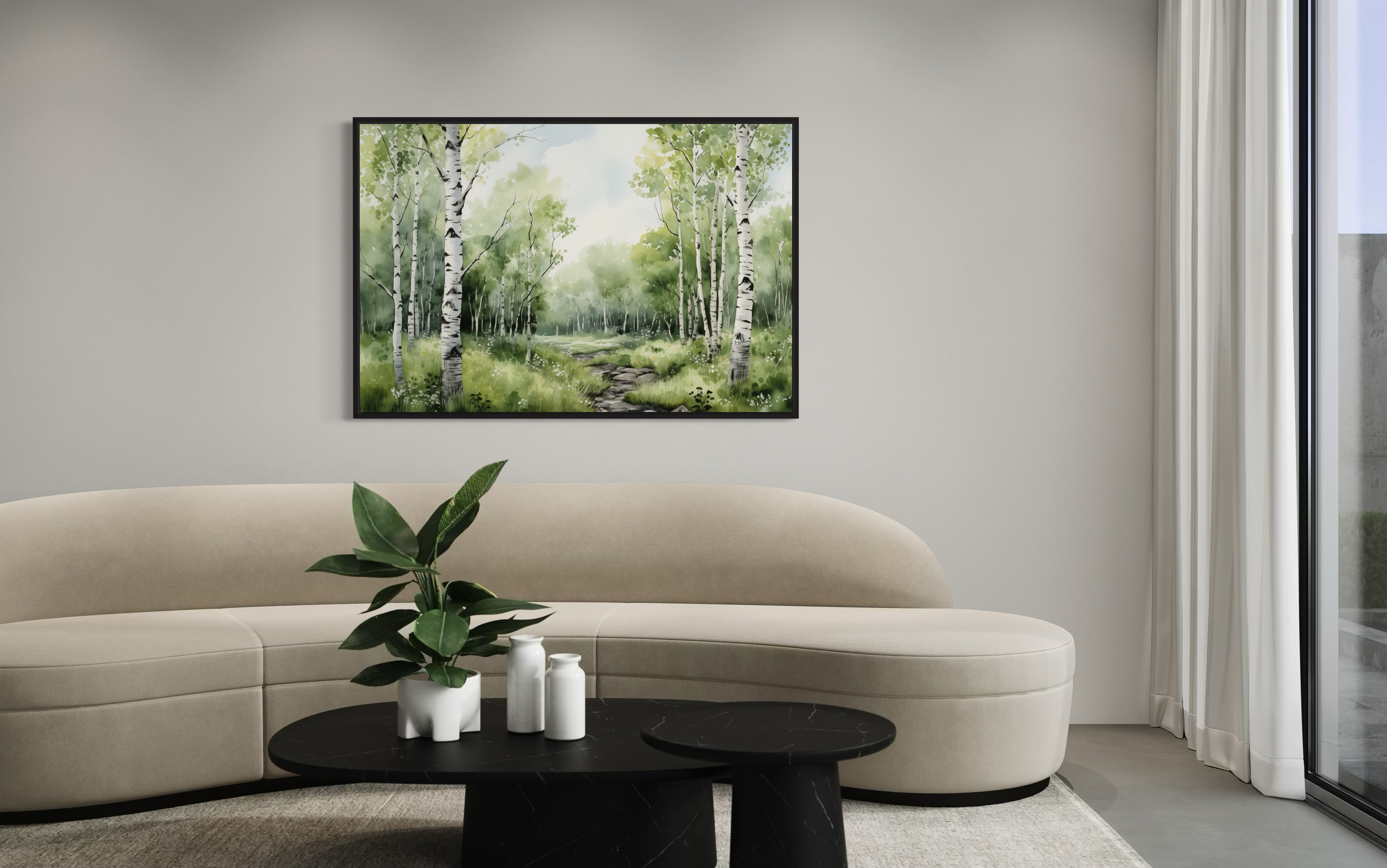 Birch Trees Forest In Summer Framed Canvas Wall Art