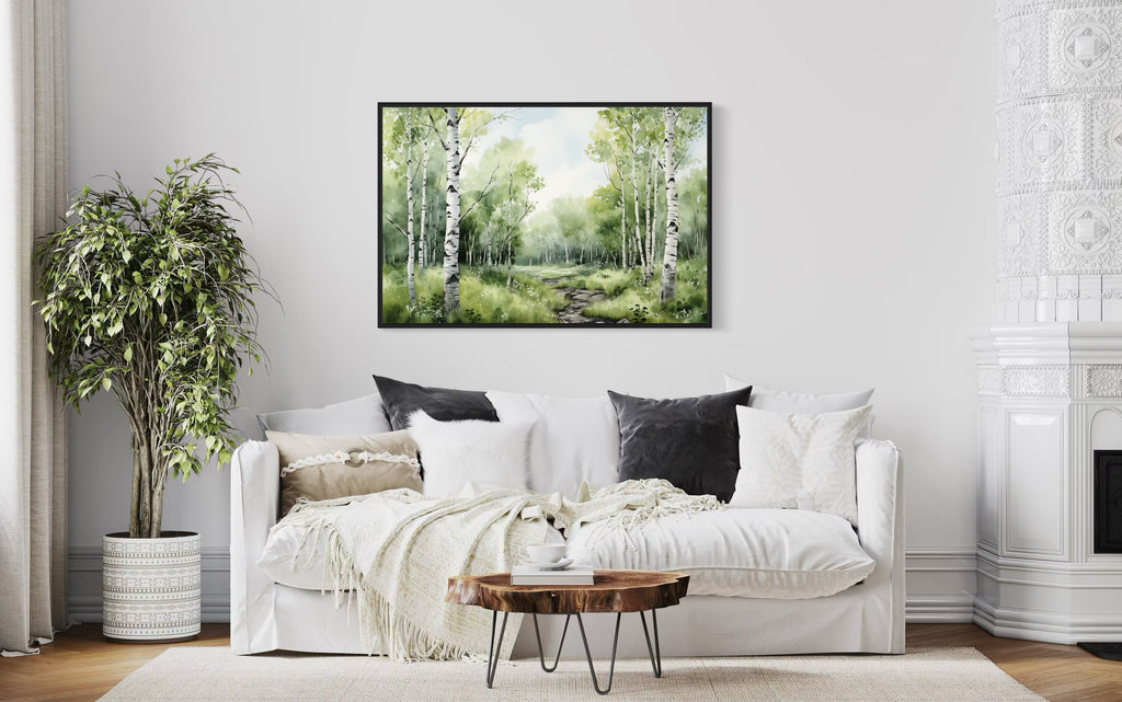 Birch Trees Forest In Summer Framed Canvas Wall Art