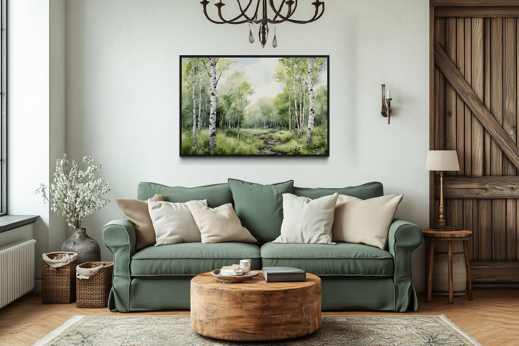 Birch Trees Forest In Summer Framed Canvas Wall Art