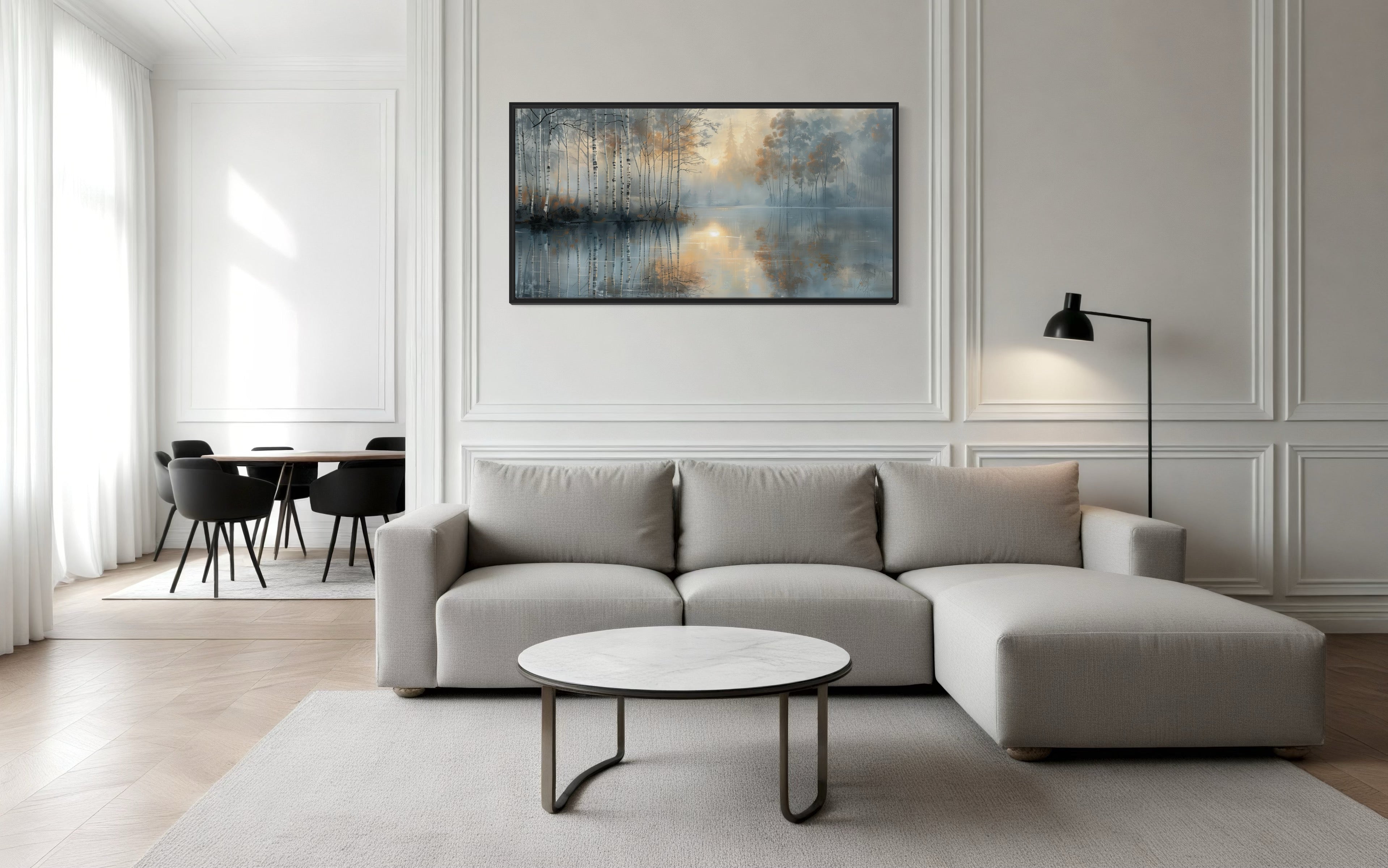 Birch Trees Wall Art – Silver Gold Forest Landscape Canvas for Modern Minimalist Rooms
