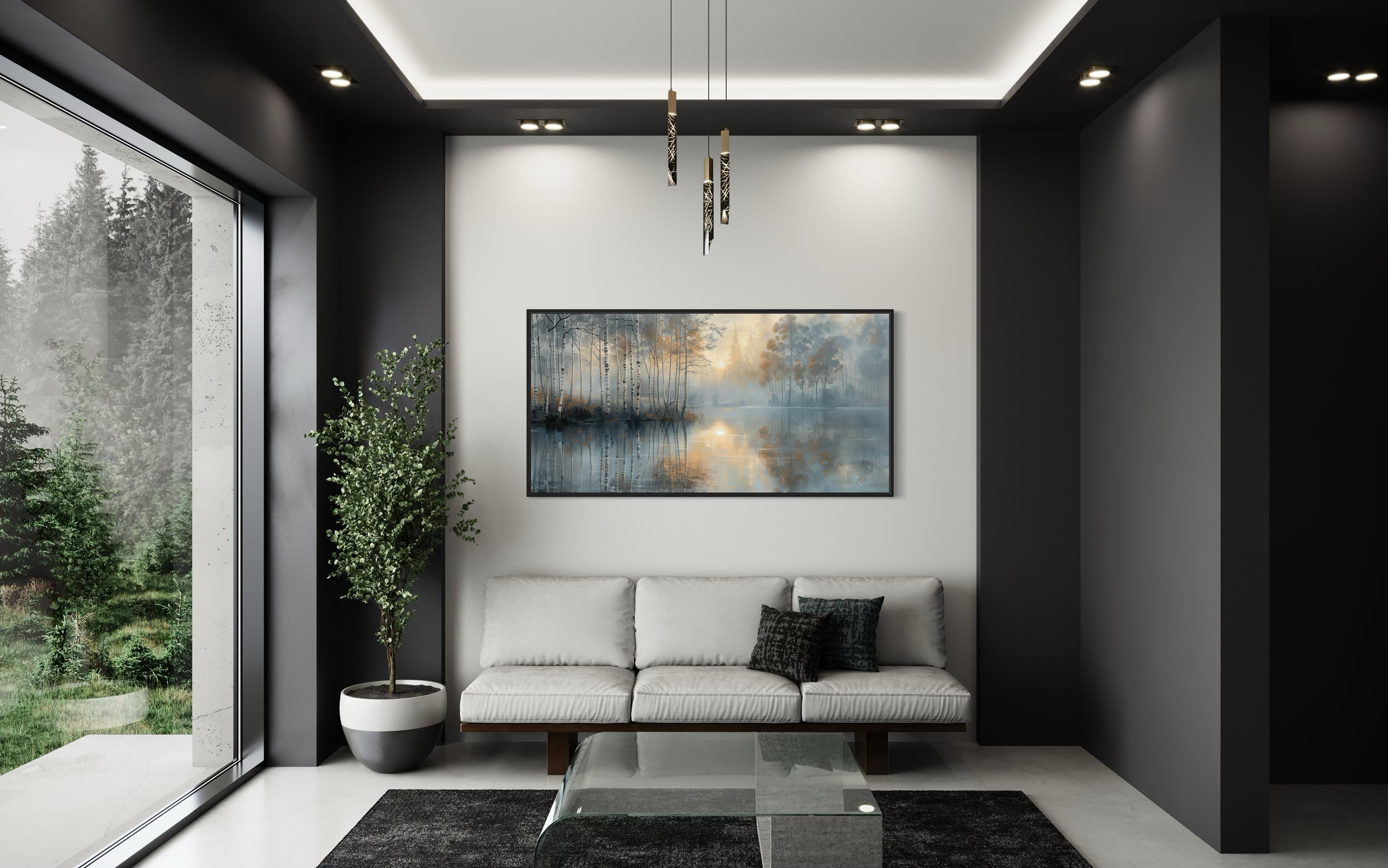Birch Trees Wall Art – Silver Gold Forest Landscape Canvas for Modern Minimalist Rooms