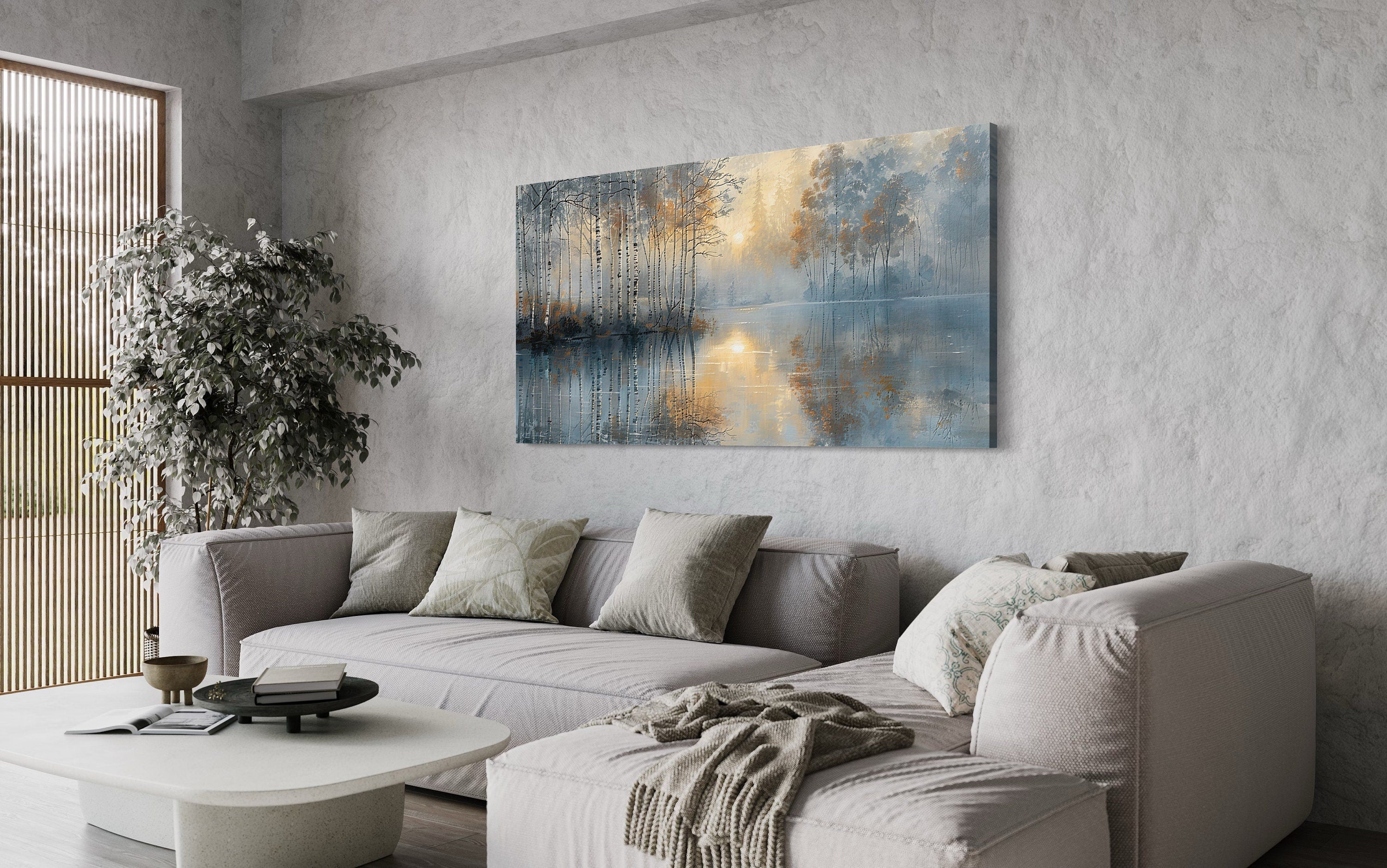 Birch Trees Wall Art – Silver Gold Forest Landscape Canvas for Modern Minimalist Rooms
