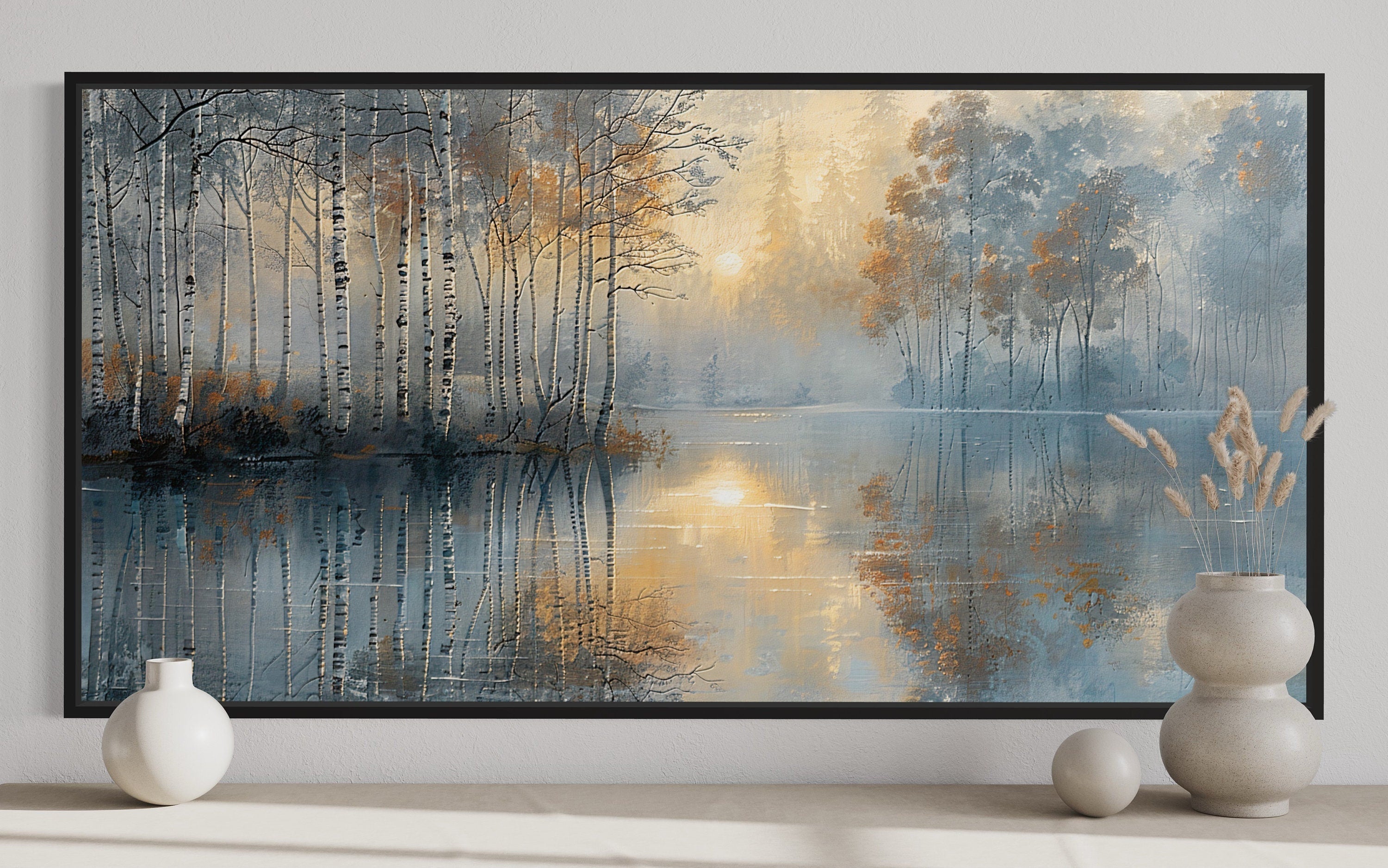 Birch Trees Wall Art – Silver Gold Forest Landscape Canvas for Modern Minimalist Rooms