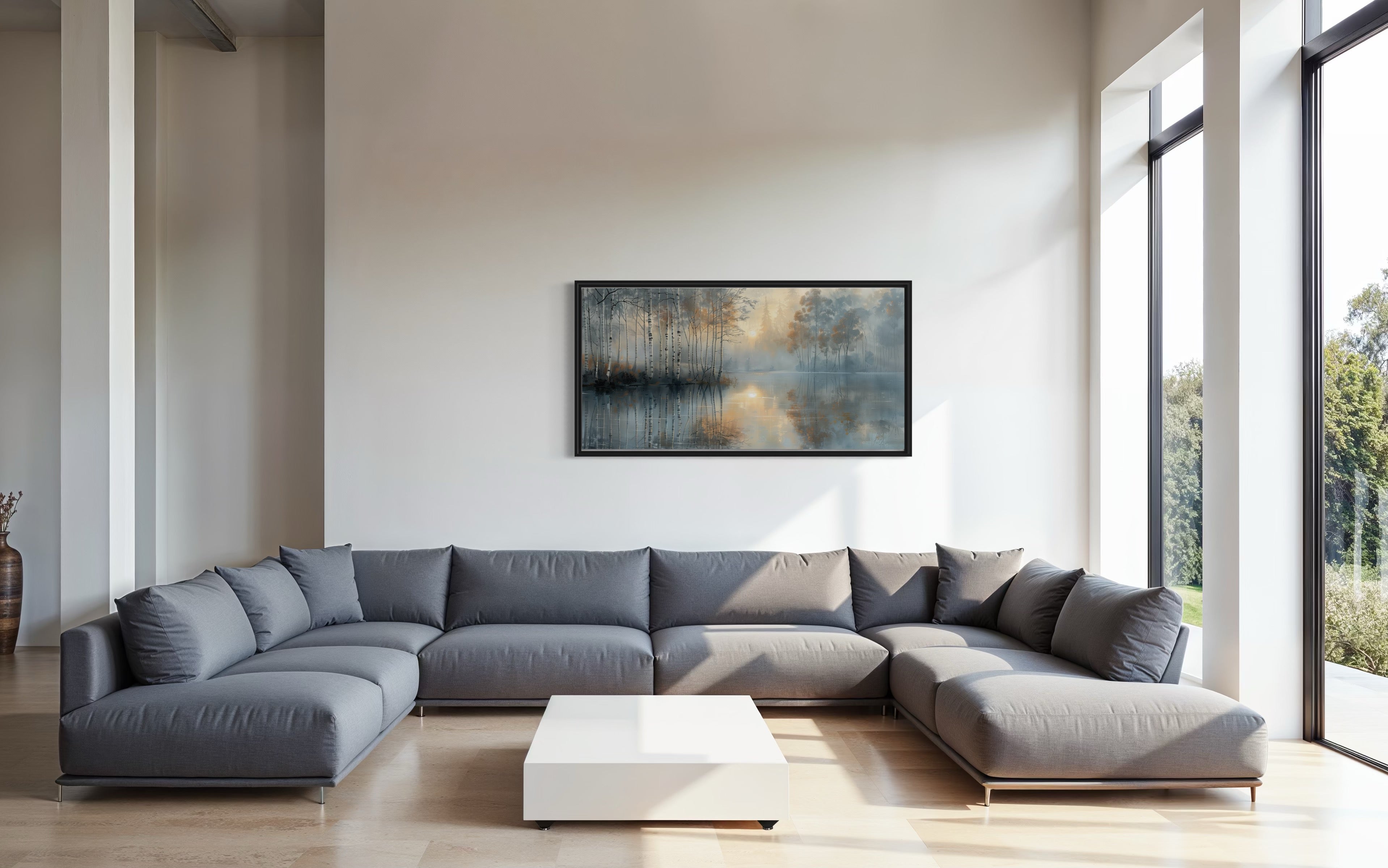 Birch Trees Wall Art – Silver Gold Forest Landscape Canvas for Modern Minimalist Rooms