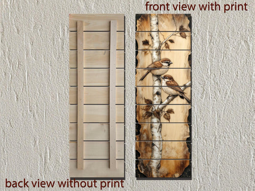 Birds On Birch Tree Vertical Narrow Distressed Wood Wall Decor