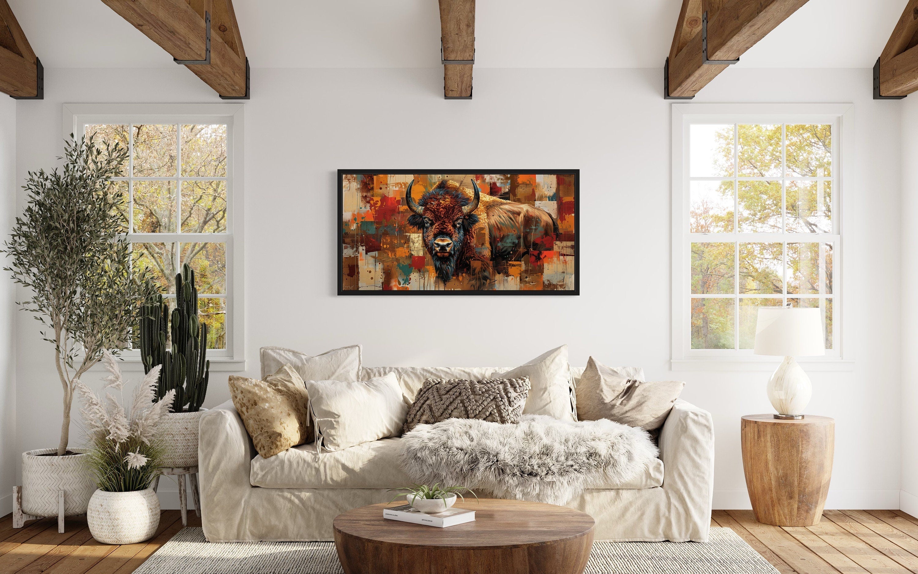 Bison Wall Art - Colorful Southwestern Canvas Print | Rustic Home Decor