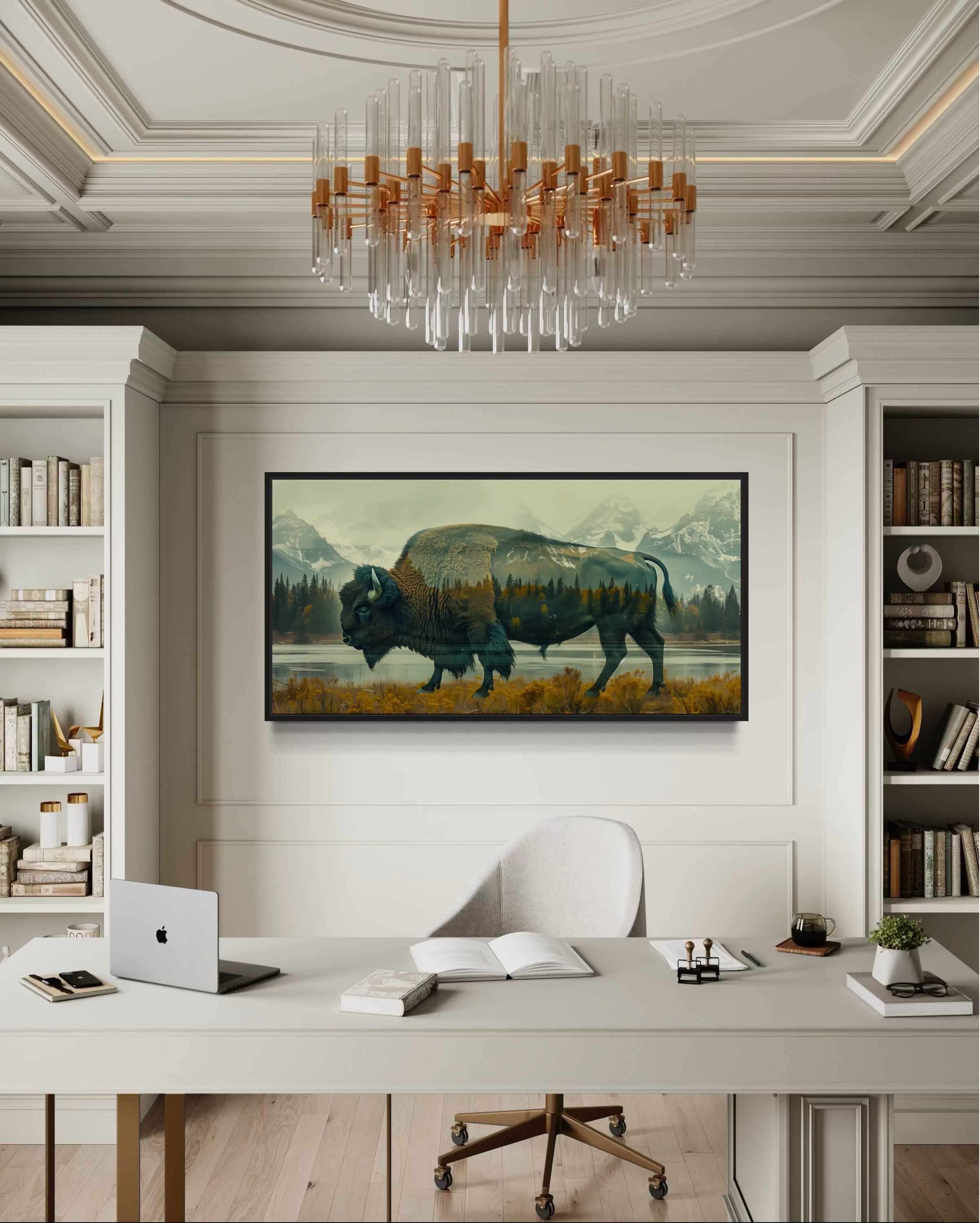 Bison Wall Art - Yellowstone Double Exposure Canvas | Rustic Wildlife Decor Print