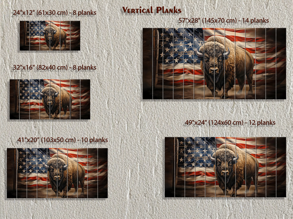 Bison and American Flag Distressed Wood Wall Art