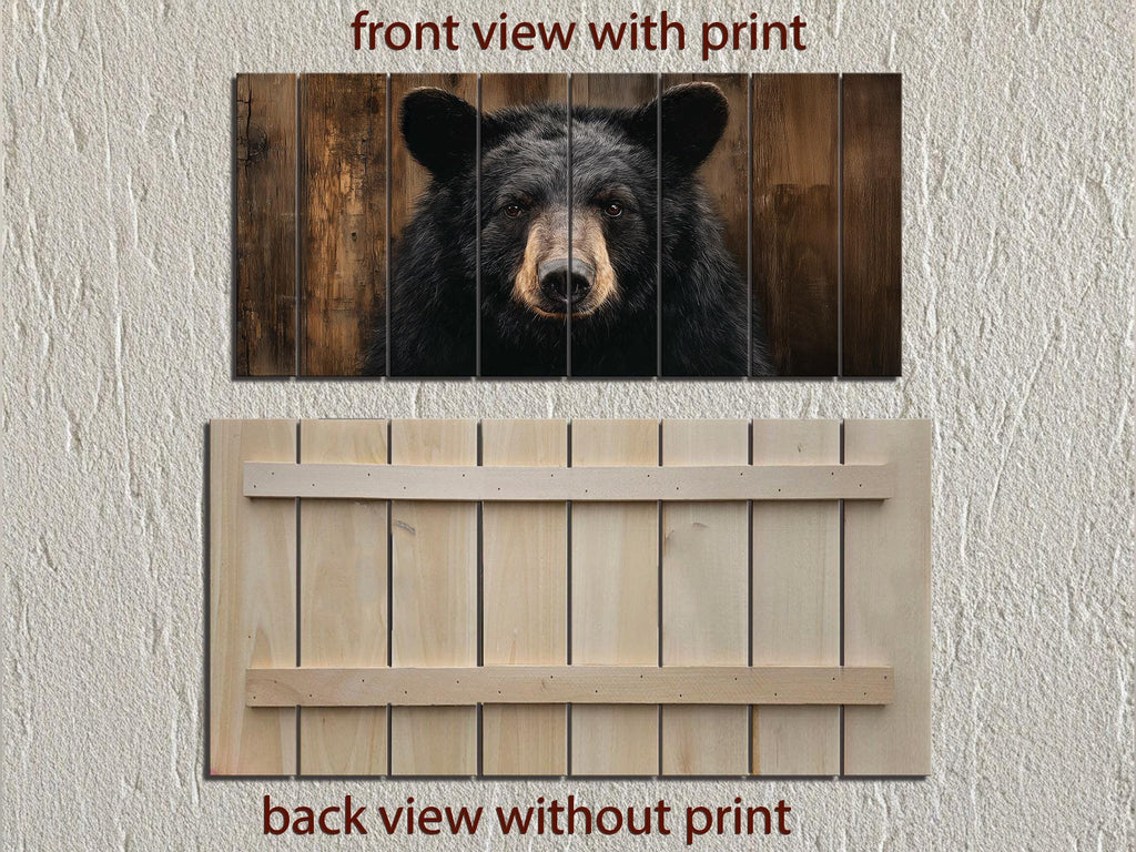 Black Bear Portrait Large Horizontal Wood Wall Art, Rustic Cabin Hunting Lodge Or Man Cave Decor