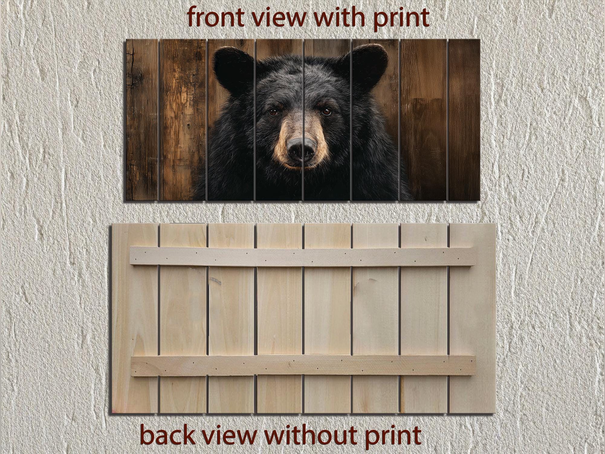 Black Bear Portrait Large Horizontal Wood Wall Art, Rustic Cabin Hunting Lodge Or Man Cave Decor