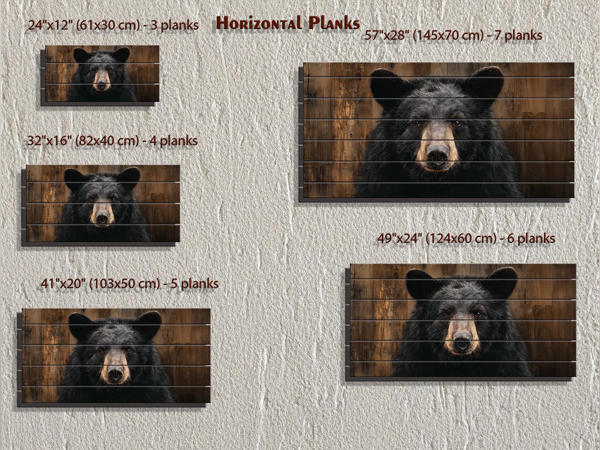 Black Bear Portrait Large Horizontal Wood Wall Art, Rustic Cabin Hunting Lodge Or Man Cave Decor