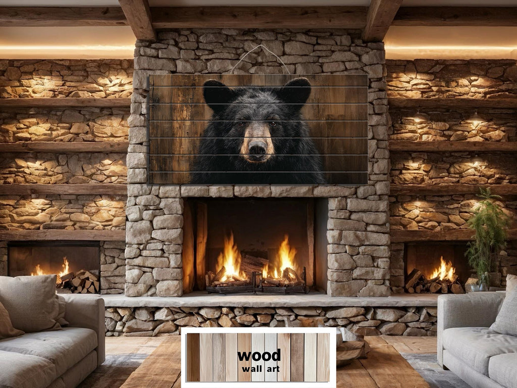 Black Bear Portrait Large Horizontal Wood Wall Art, Rustic Cabin Hunting Lodge Or Man Cave Decor
