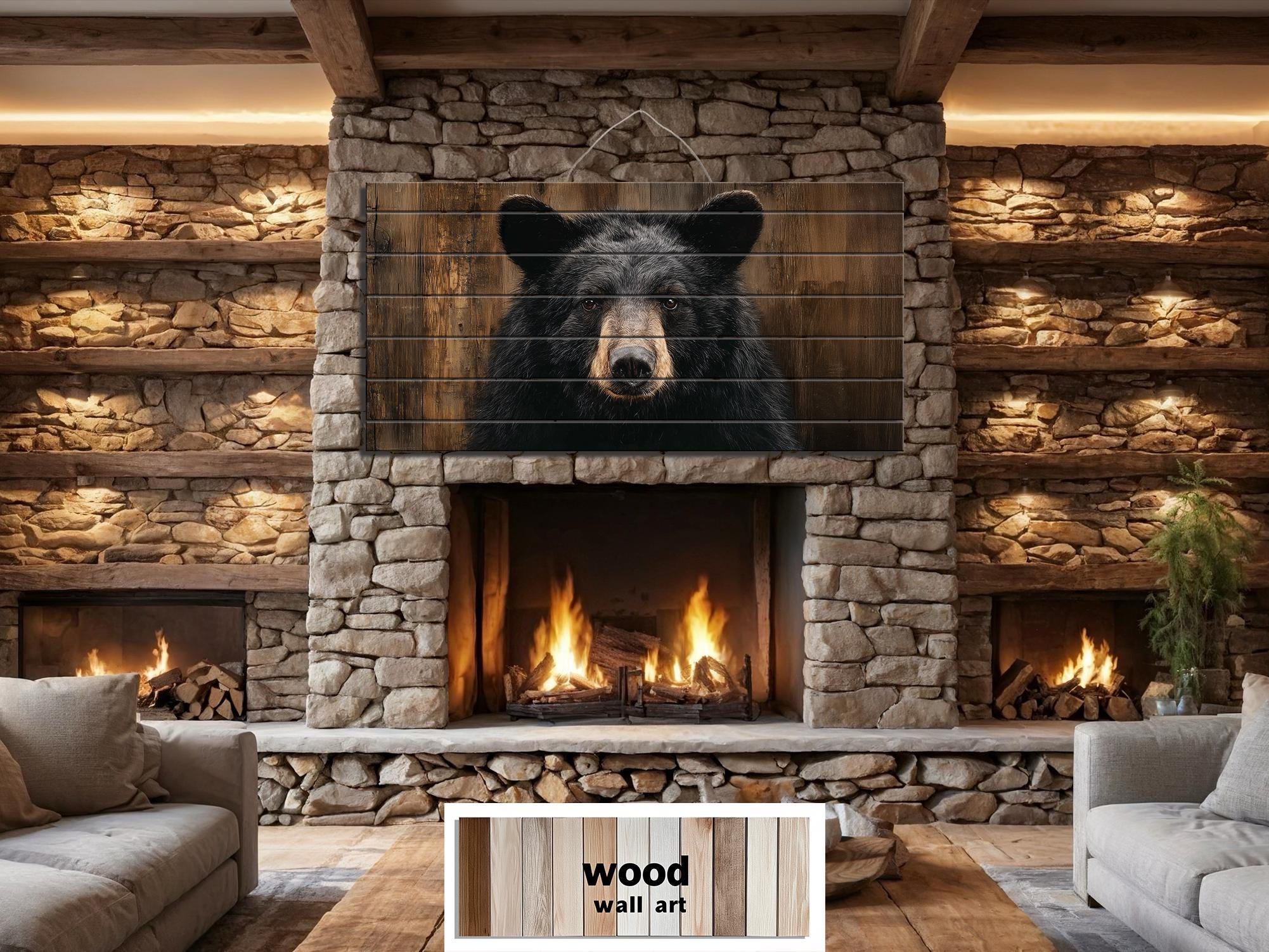 Black Bear Portrait Large Horizontal Wood Wall Art, Rustic Cabin Hunting Lodge Or Man Cave Decor