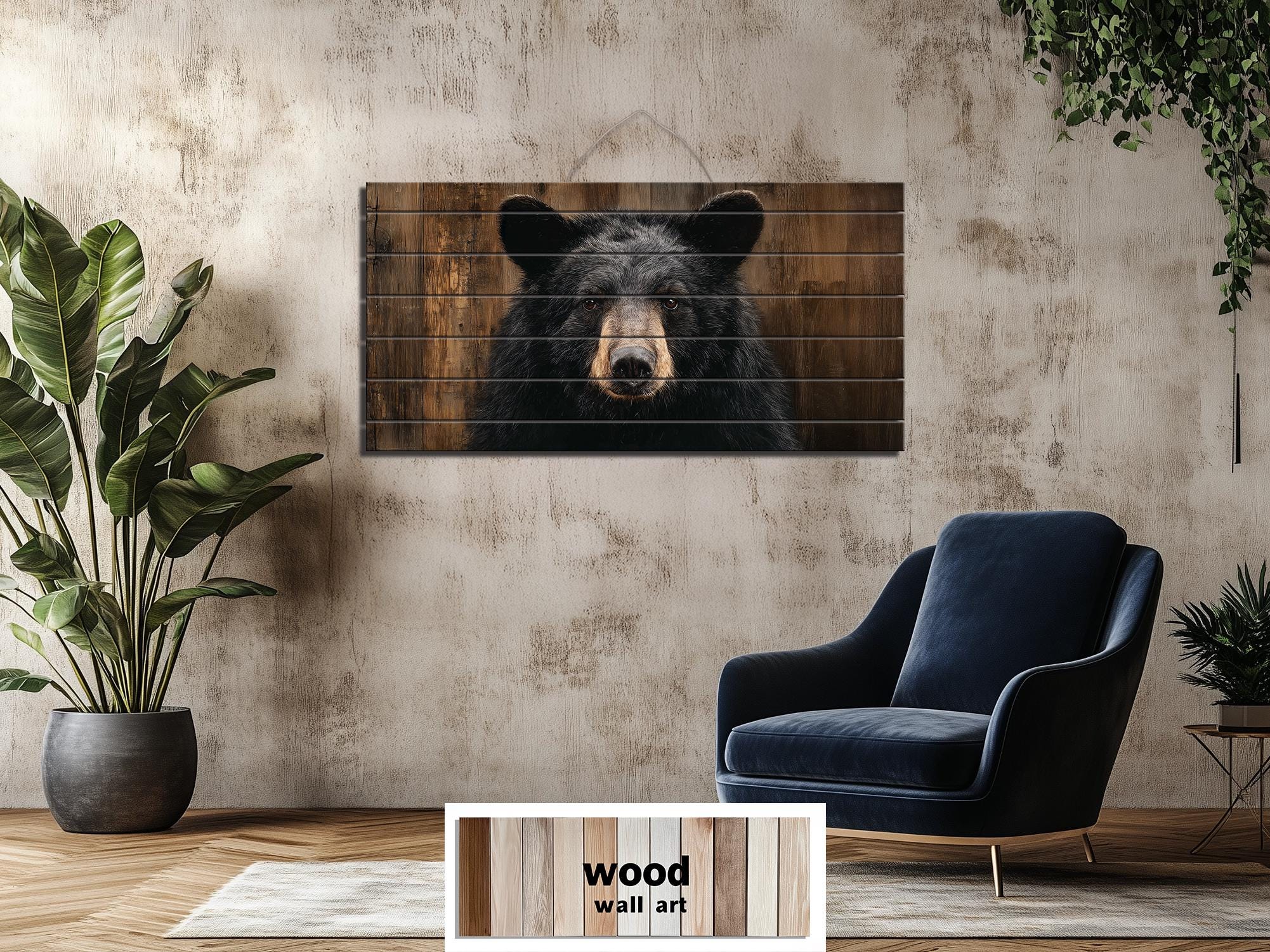 Black Bear Portrait Large Horizontal Wood Wall Art, Rustic Cabin Hunting Lodge Or Man Cave Decor