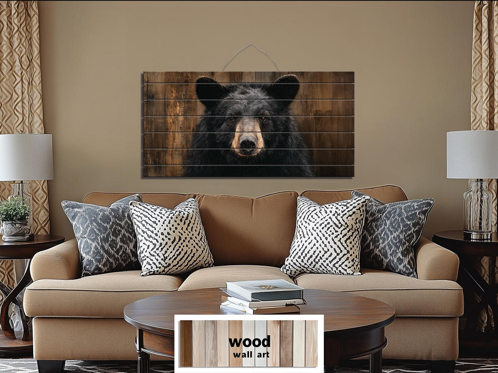 Black Bear Portrait Large Horizontal Wood Wall Art, Rustic Cabin Hunting Lodge Or Man Cave Decor