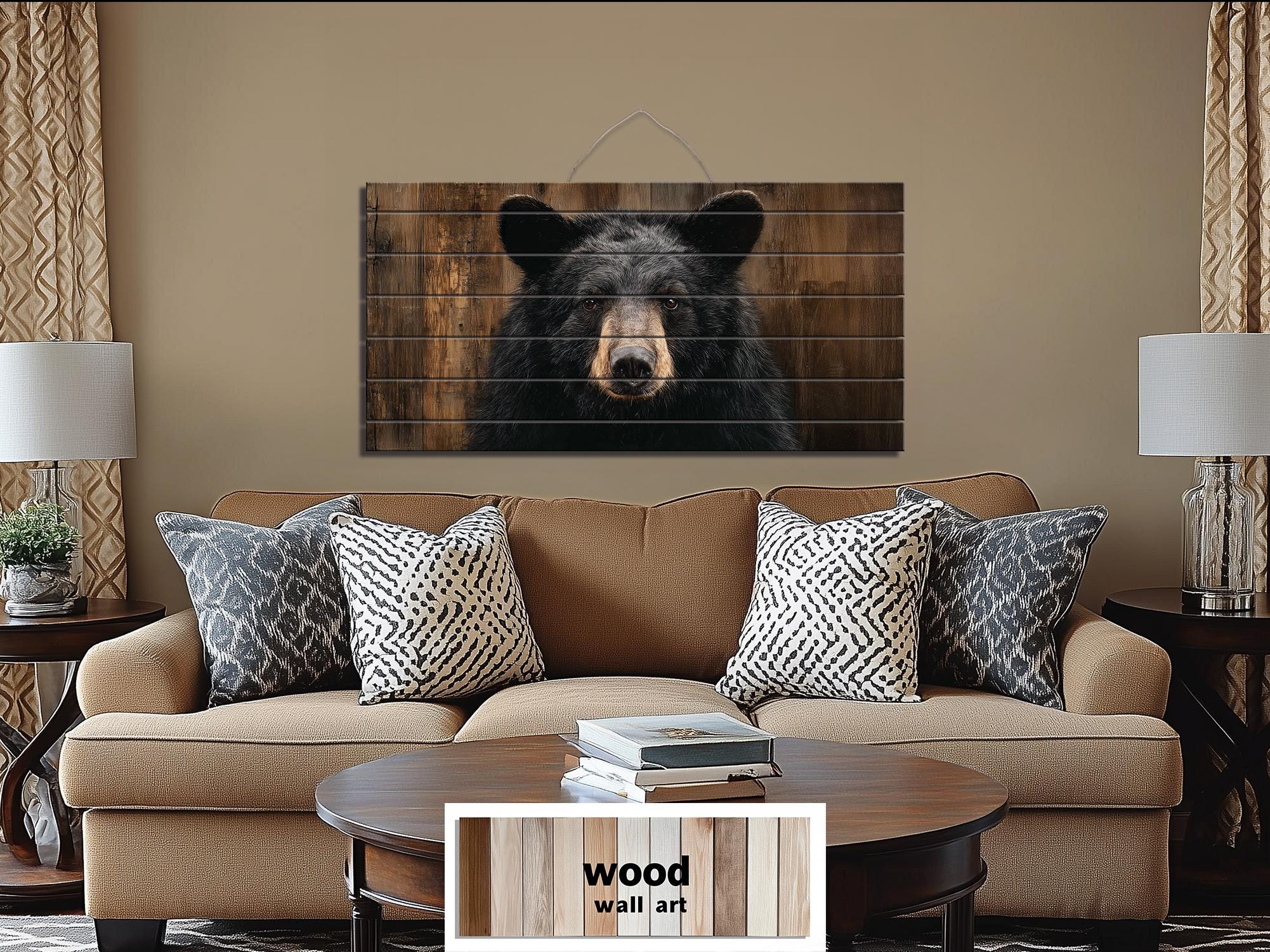 Black Bear Portrait Large Horizontal Wood Wall Art, Rustic Cabin Hunting Lodge Or Man Cave Decor