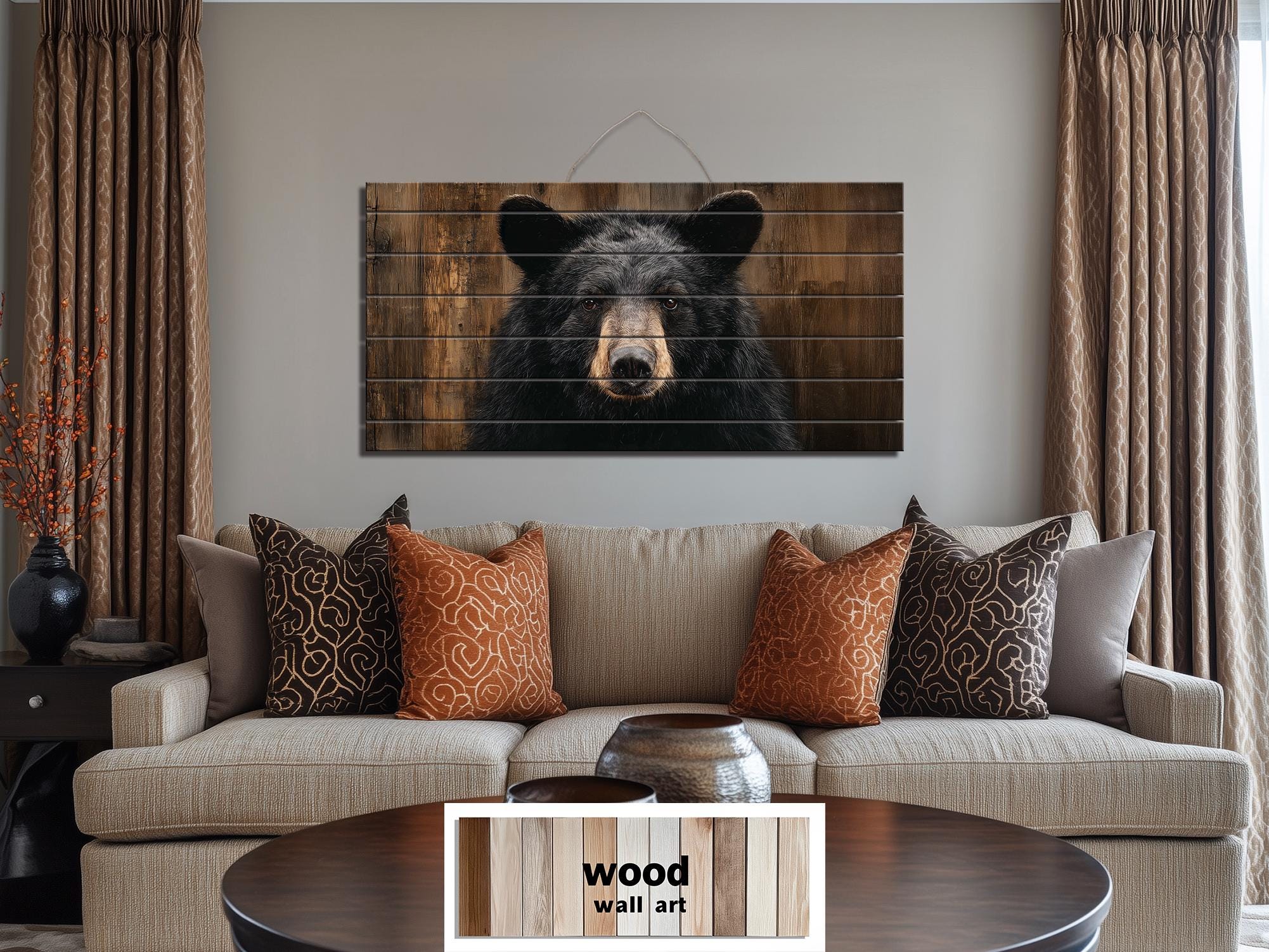 Black Bear Portrait Large Horizontal Wood Wall Art, Rustic Cabin Hunting Lodge Or Man Cave Decor