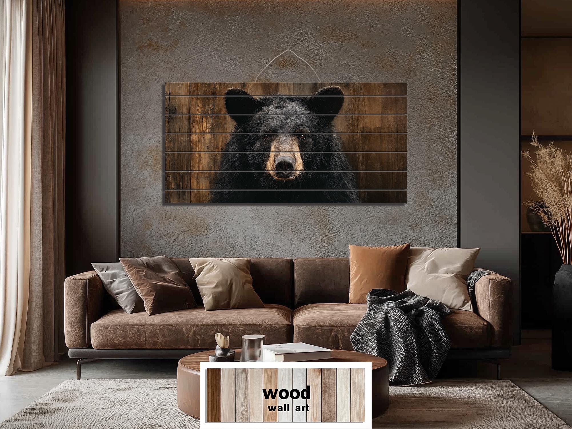 Black Bear Portrait Large Horizontal Wood Wall Art, Rustic Cabin Hunting Lodge Or Man Cave Decor