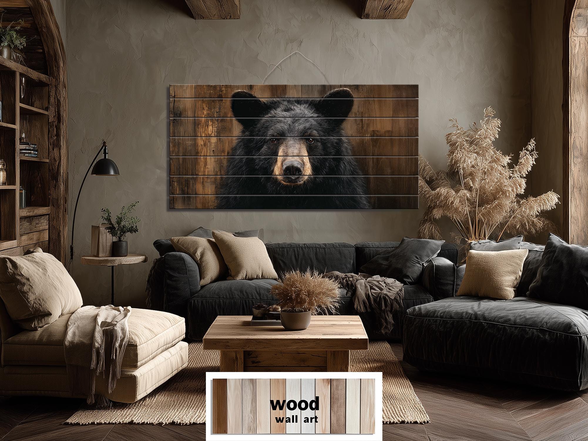 Black Bear Portrait Large Horizontal Wood Wall Art, Rustic Cabin Hunting Lodge Or Man Cave Decor