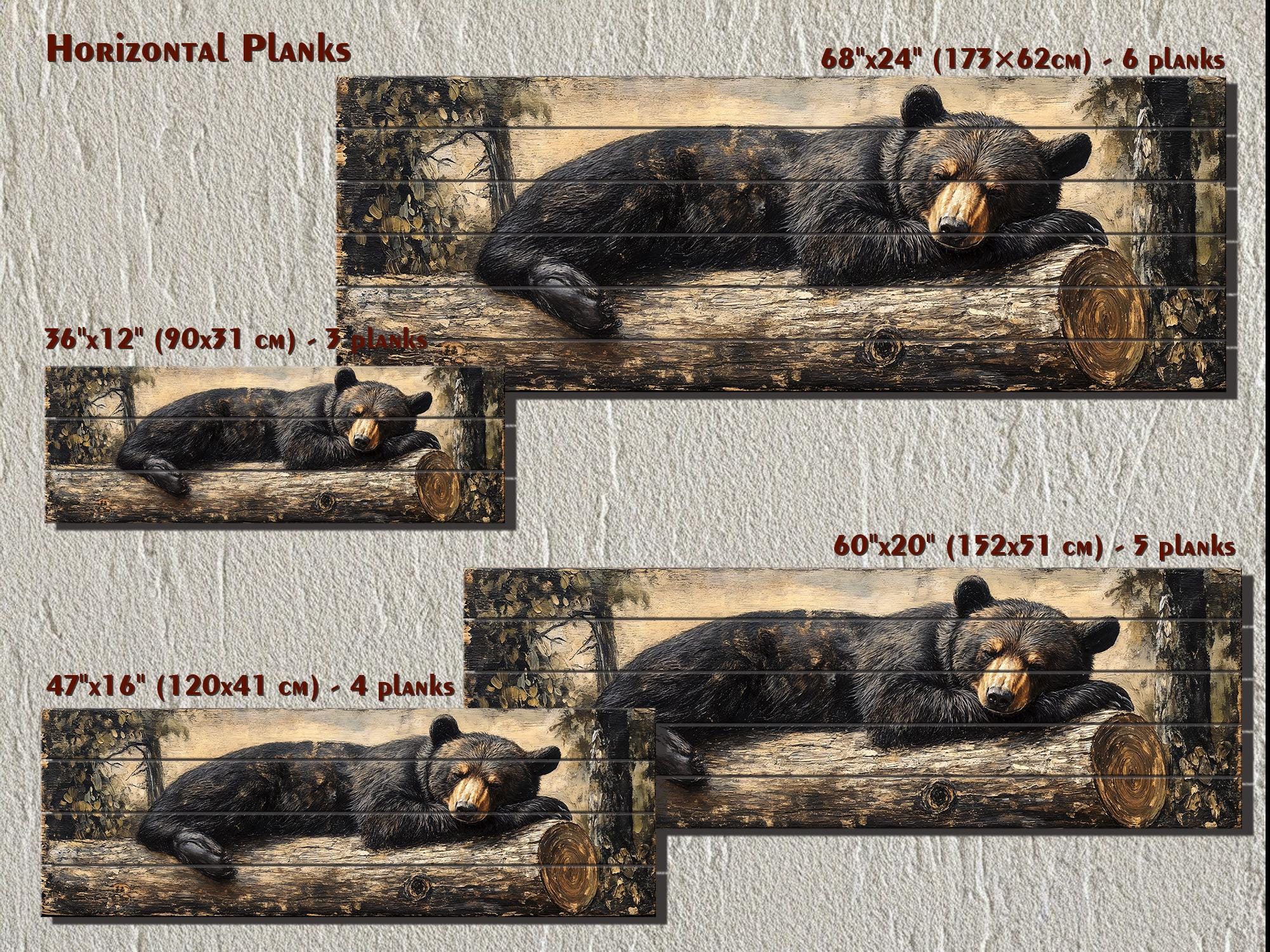 Black Bear Sleeping On A Log Distressed Wood Wall Art | Cabin Lodge Decor