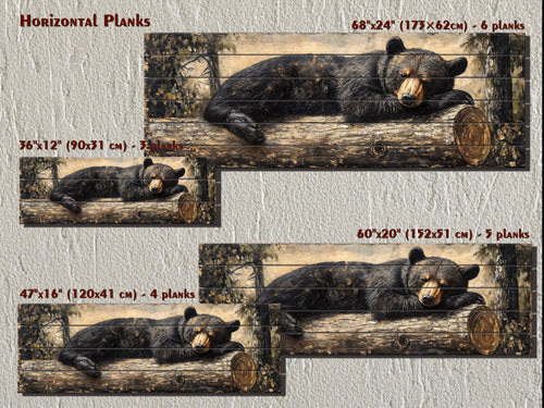 Black Bear Sleeping On A Log Distressed Wood Wall Art | Cabin Lodge Decor
