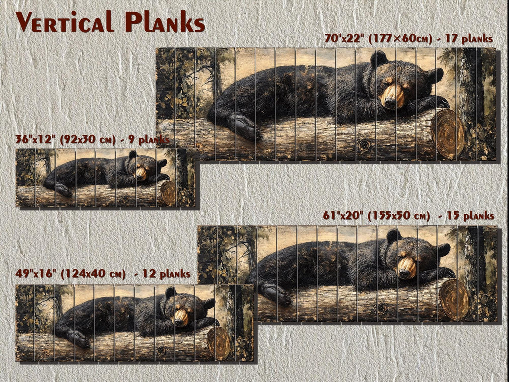 Black Bear Sleeping On A Log Distressed Wood Wall Art | Cabin Lodge Decor