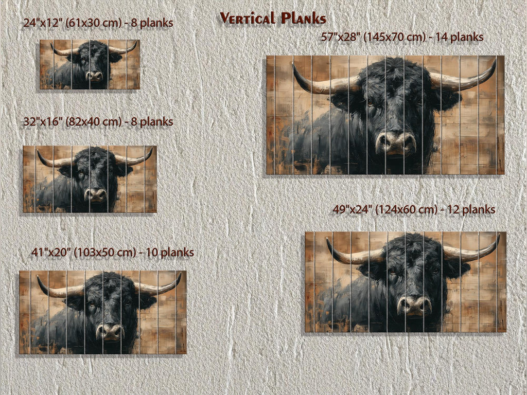 Black Bull Portrait Large Horizontal Wood Wall Art, Rustic Western Cabin Or Man Cave Decor