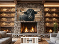 Black Bull Portrait Large Horizontal Wood Wall Art, Rustic Western Cabin Or Man Cave Decor