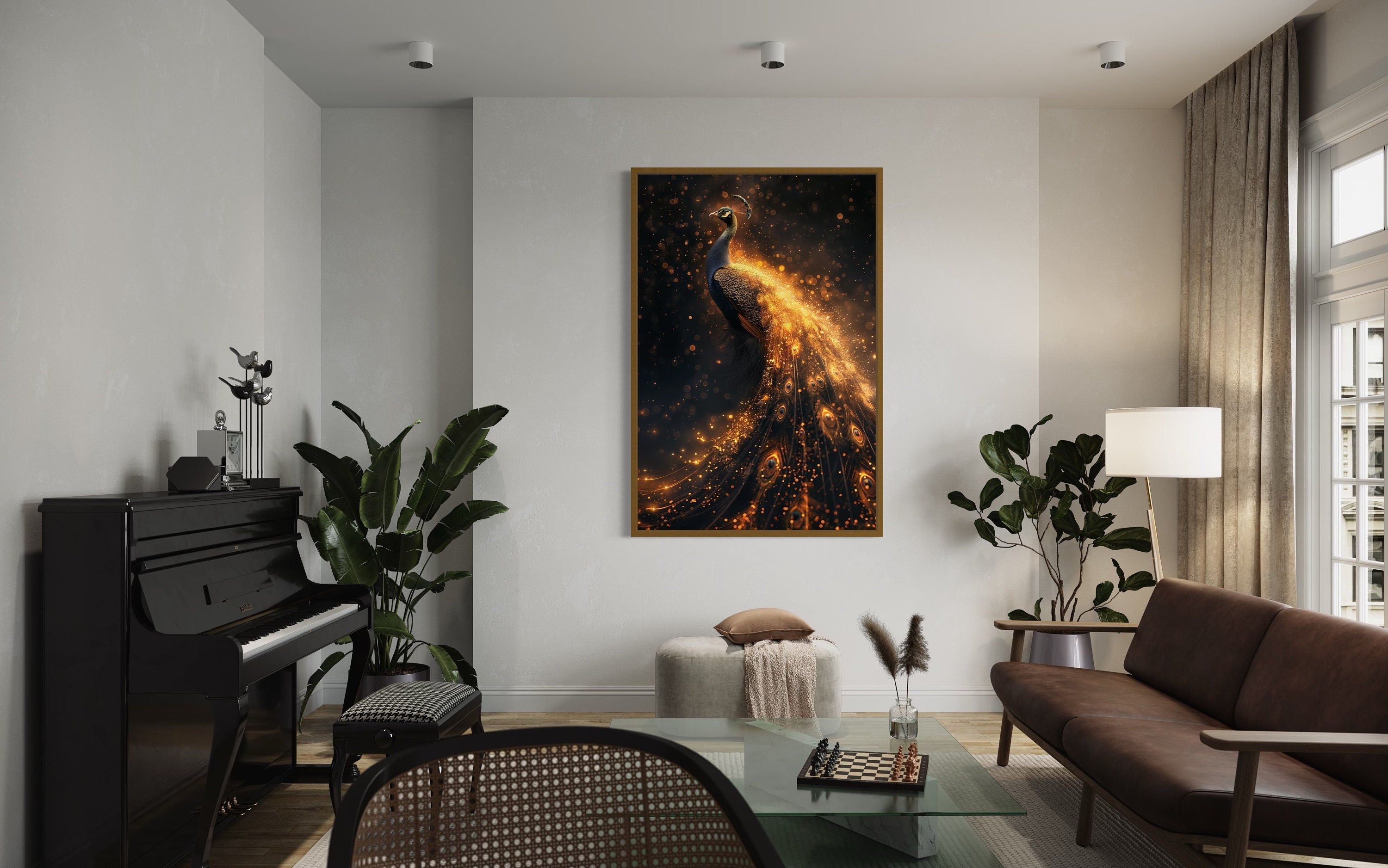 Black Gold Peacock Framed Canvas Wall Art
