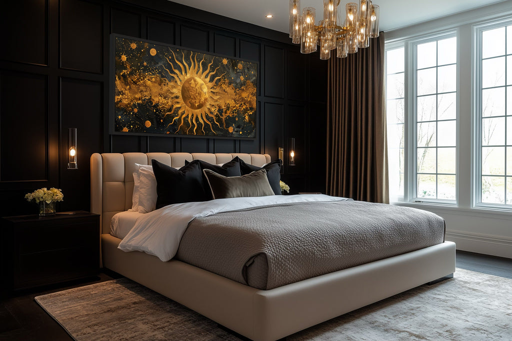 Black Gold Sun Art – Luxury Celestial Wall Art | Framed Canvas Print