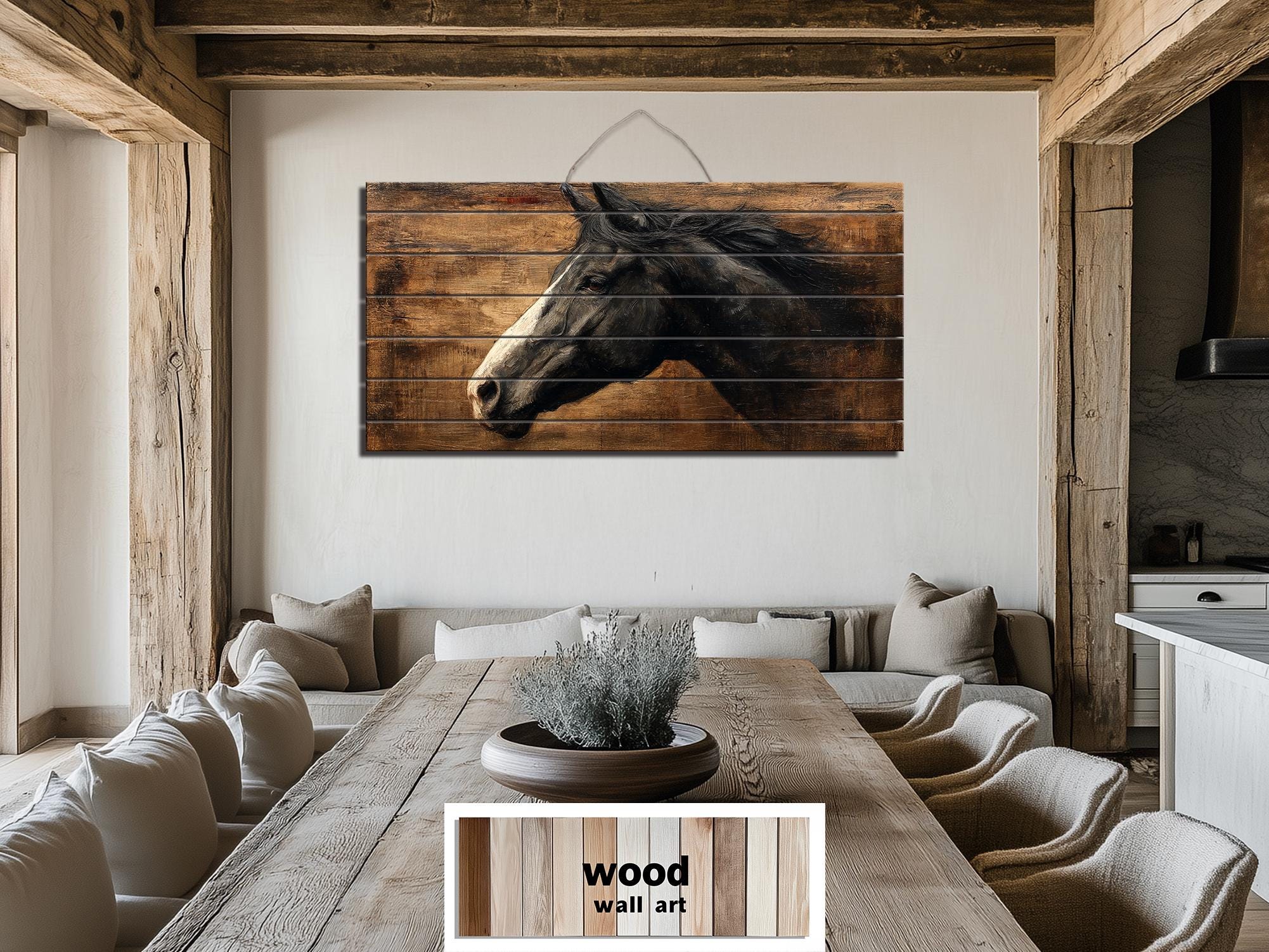 Black Horse Distressed Wood Wall Art