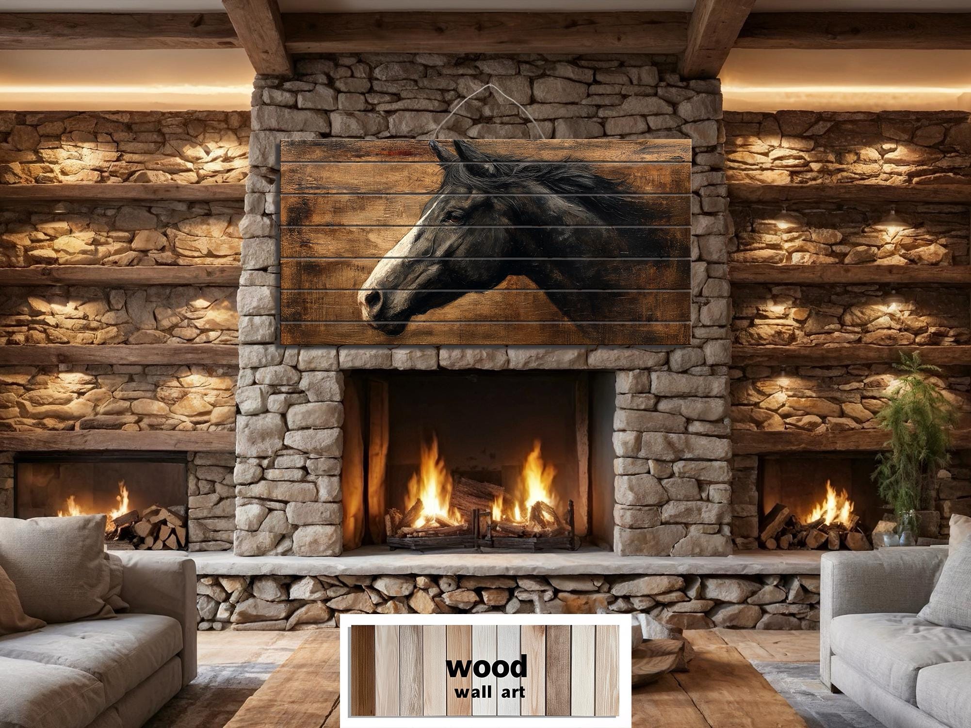 Black Horse Distressed Wood Wall Art