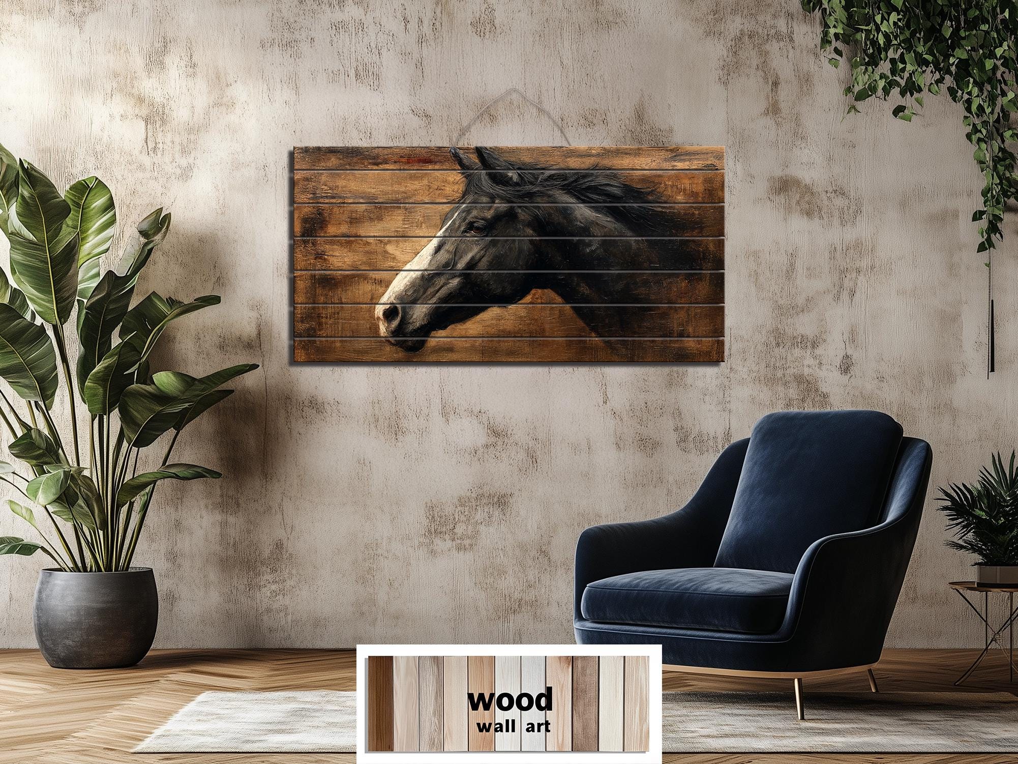 Black Horse Distressed Wood Wall Art