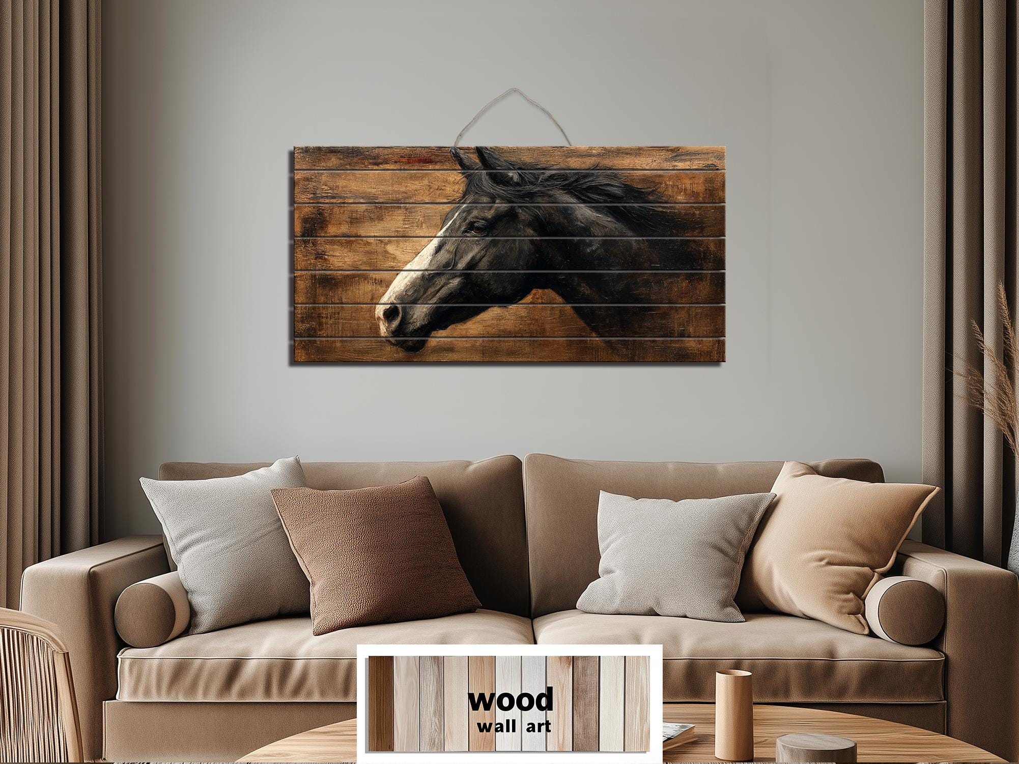 Black Horse Distressed Wood Wall Art