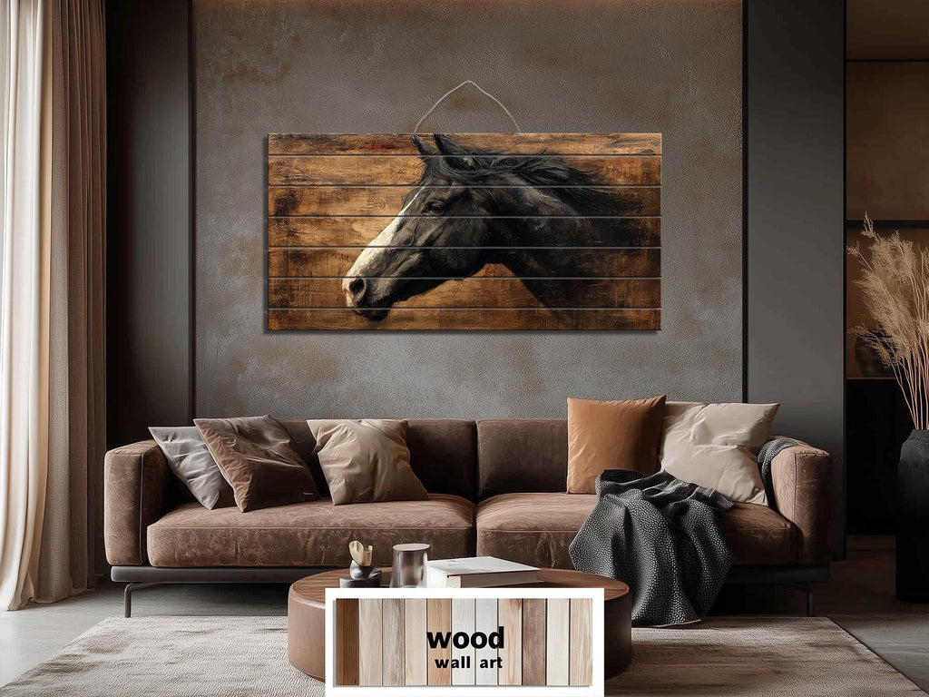 Black Horse Distressed Wood Wall Art