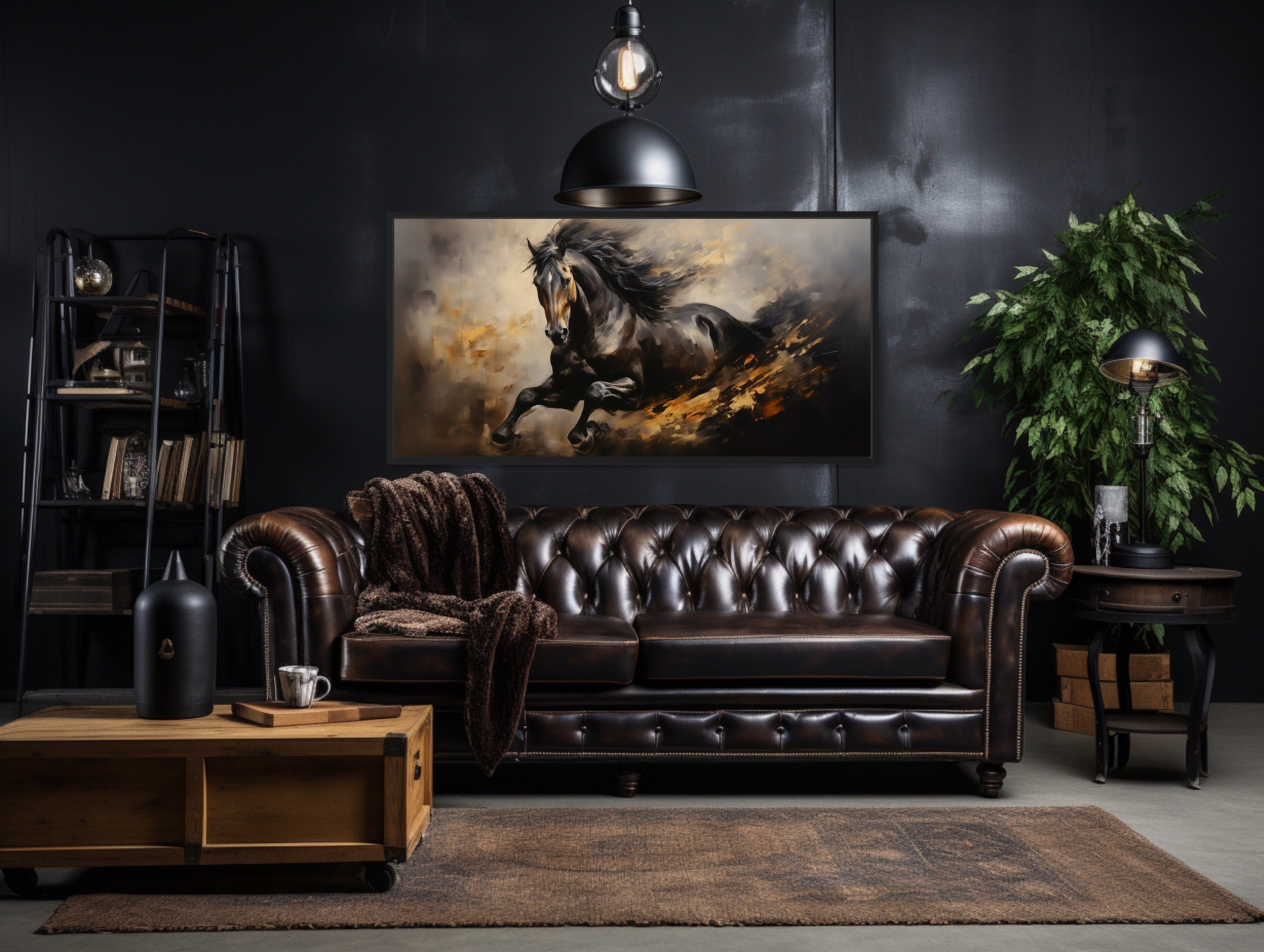 Black Horse Galloping Extra Large Framed Canvas Wall Art
