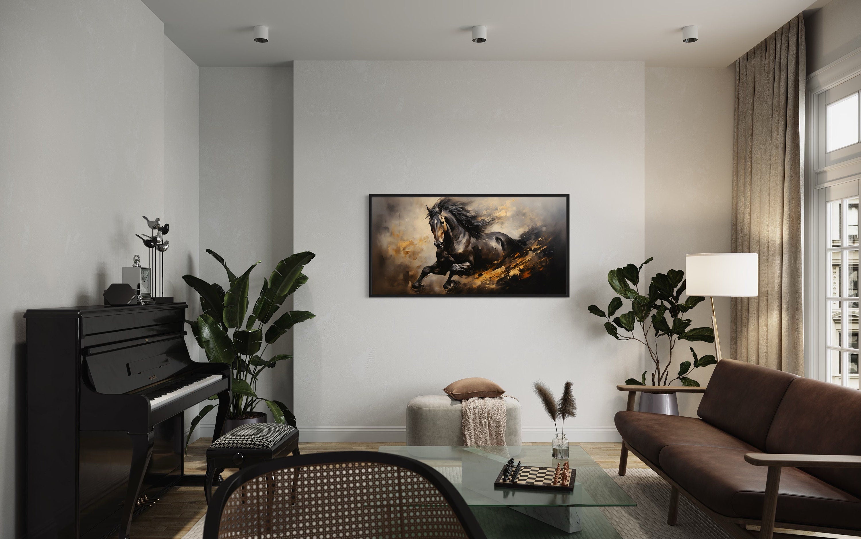 Black Horse Galloping Extra Large Framed Canvas Wall Art