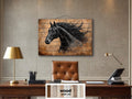 Black Horse Portrait Real Wood Wall Art
