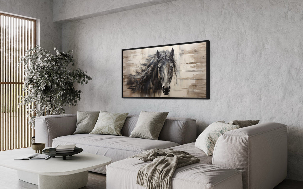 Black Horse Wall Art - Rustic Horse Canvas Print | Wood Framed Farmhouse Decor