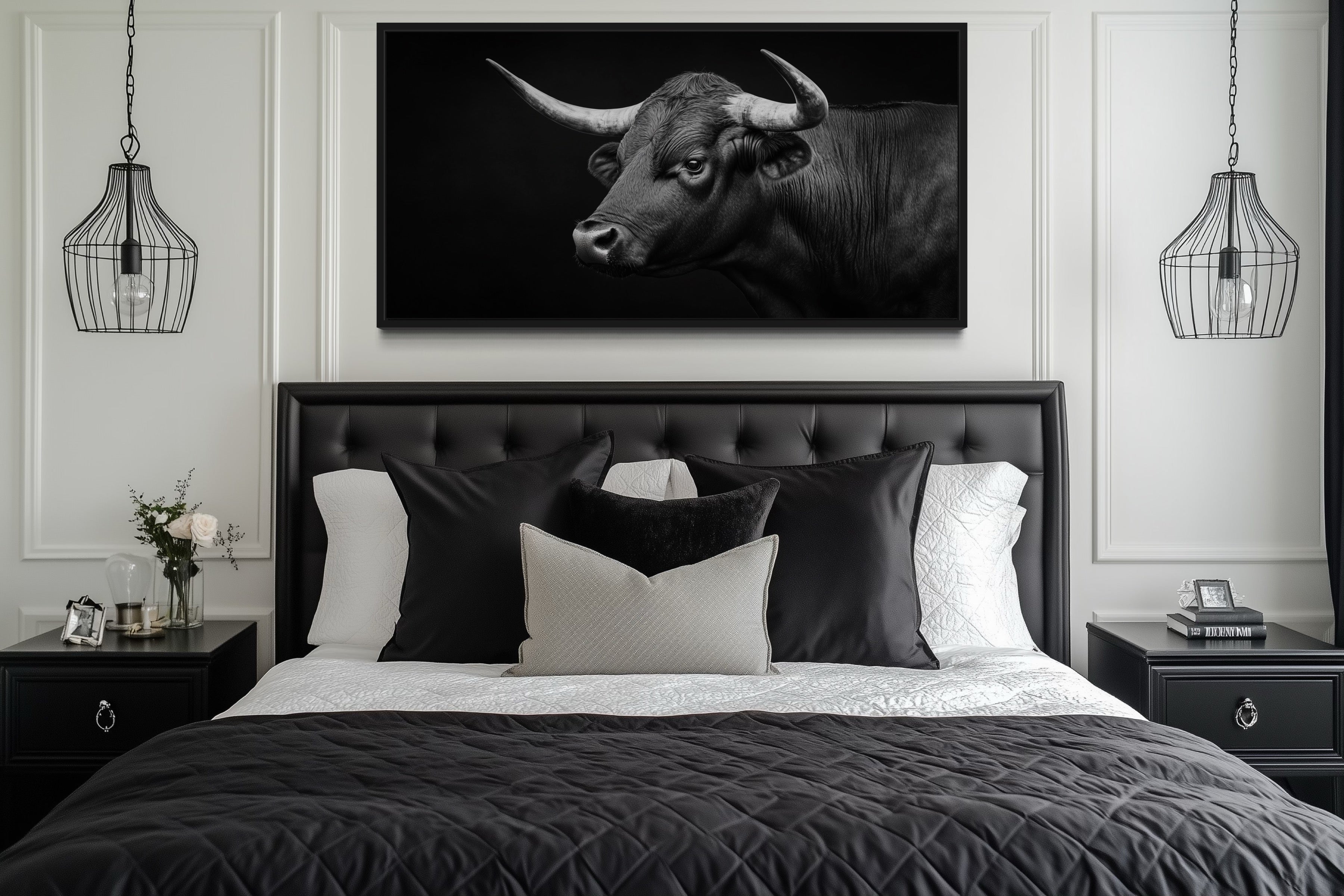 Black Spanish Bull Photograph Extra Large Framed Canvas Wall Art