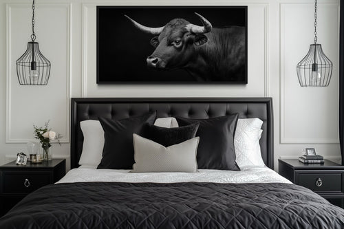 Black Spanish Bull Photograph Extra Large Framed Canvas Wall Art