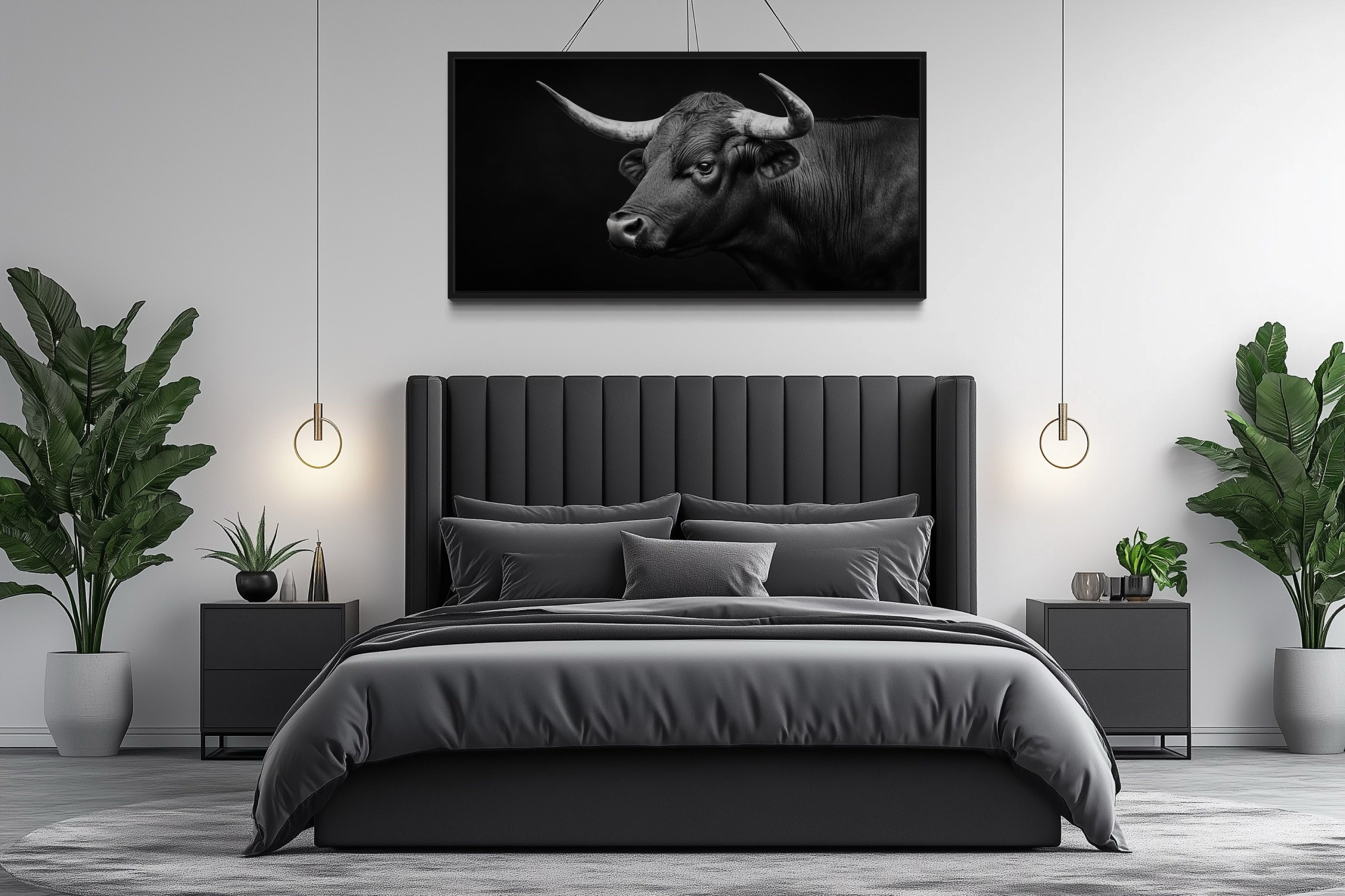Black Spanish Bull Photograph Extra Large Framed Canvas Wall Art