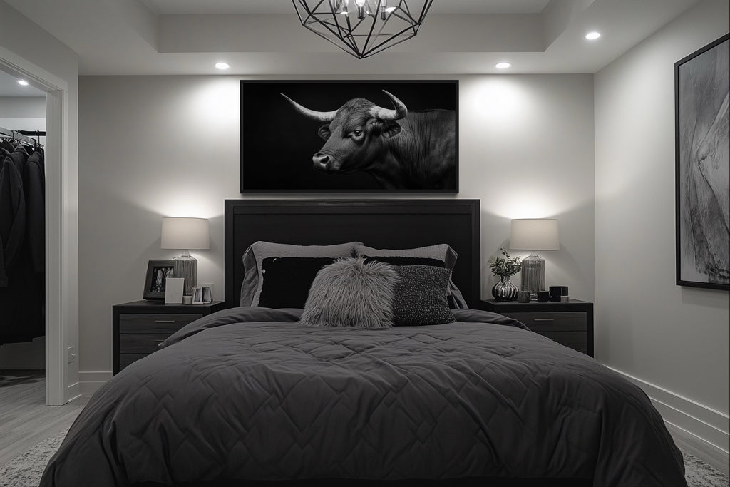 Black Spanish Bull Photograph Extra Large Framed Canvas Wall Art