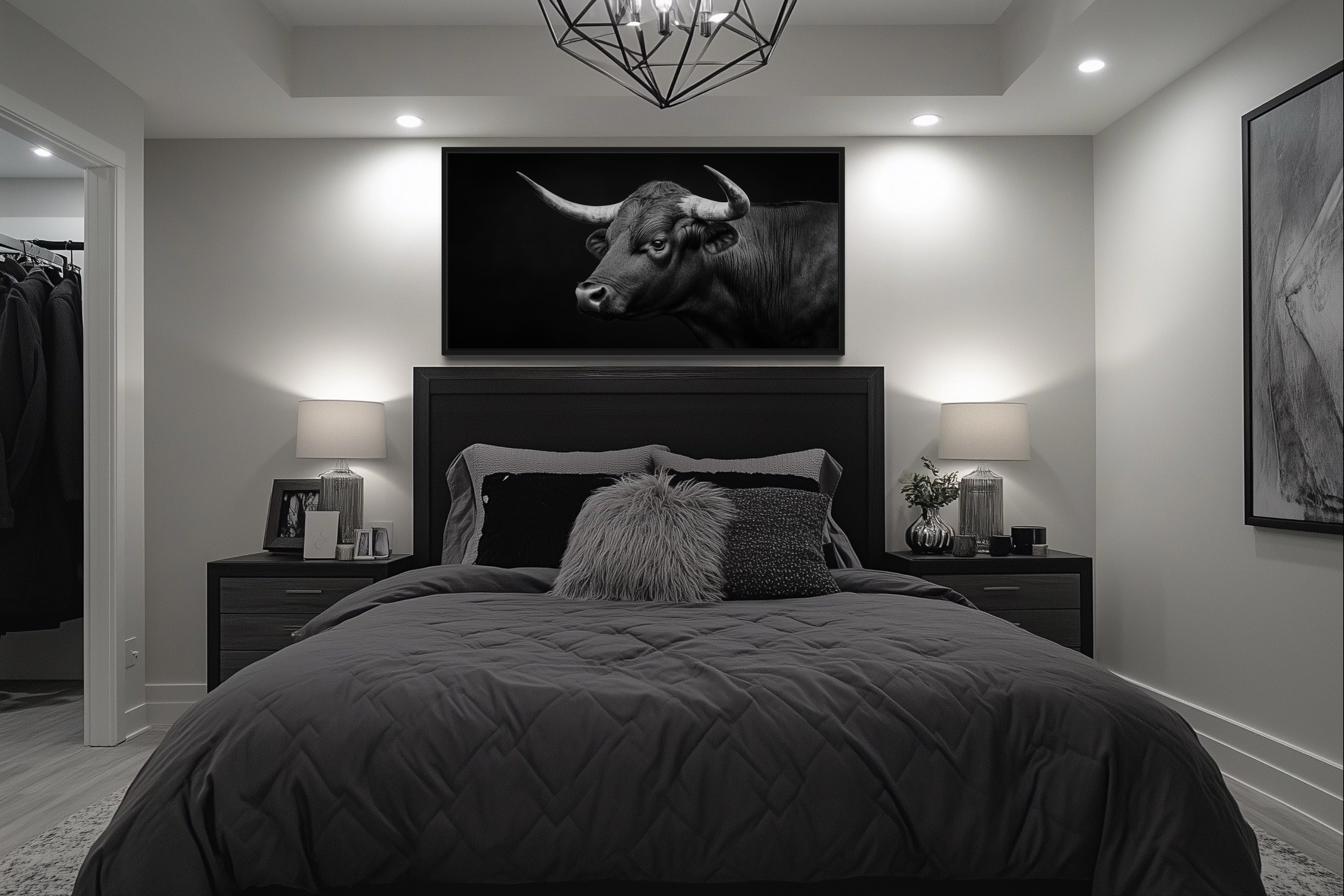 Black Spanish Bull Photograph Extra Large Framed Canvas Wall Art