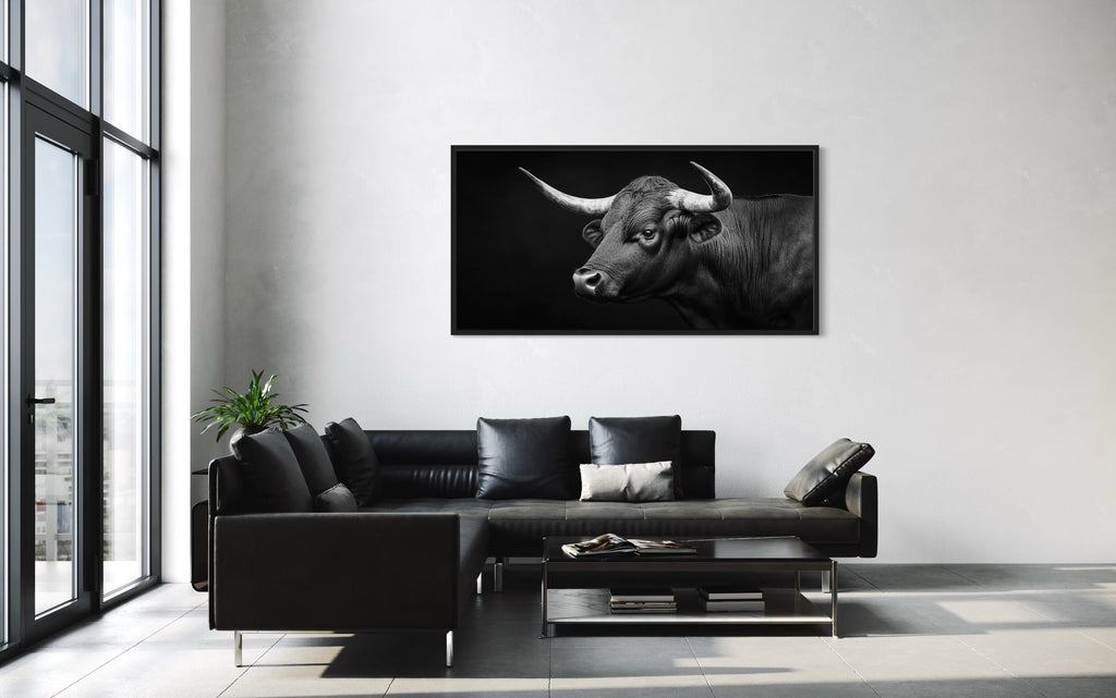 Black Spanish Bull Photograph Extra Large Framed Canvas Wall Art