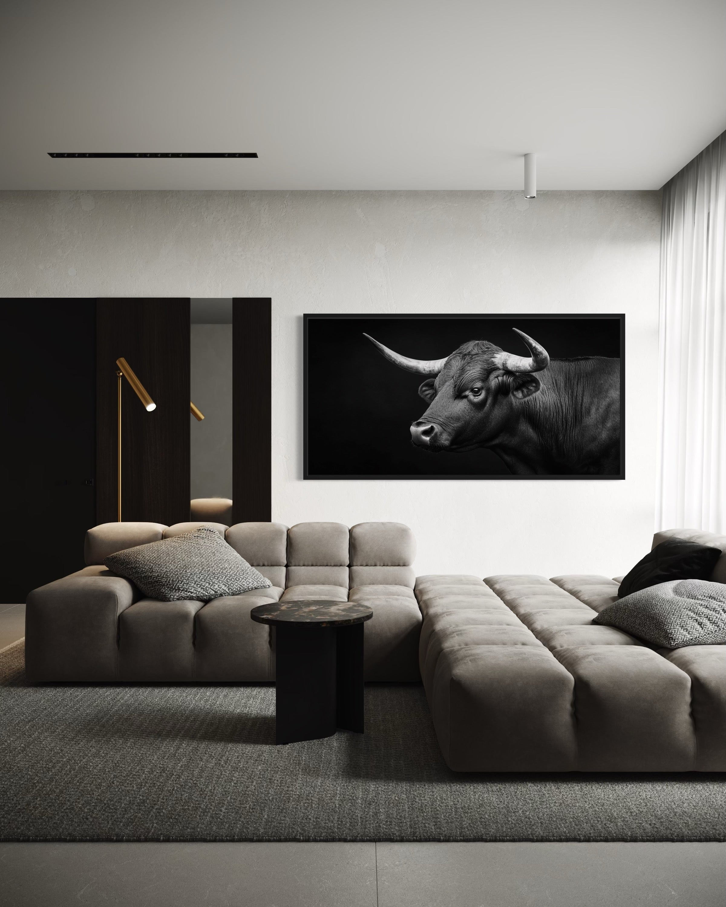 Black Spanish Bull Photograph Extra Large Framed Canvas Wall Art