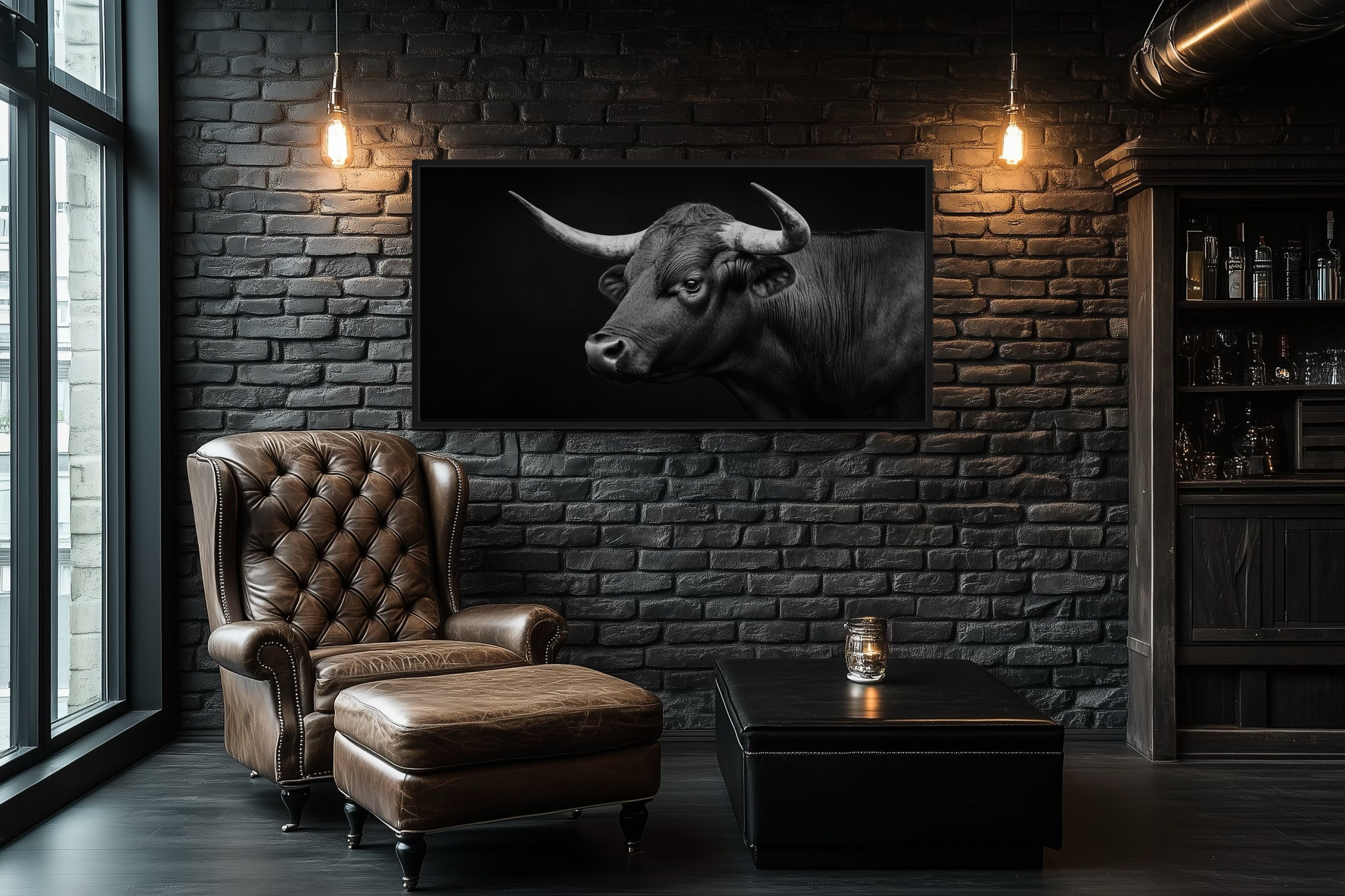 Black Spanish Bull Photograph Extra Large Framed Canvas Wall Art