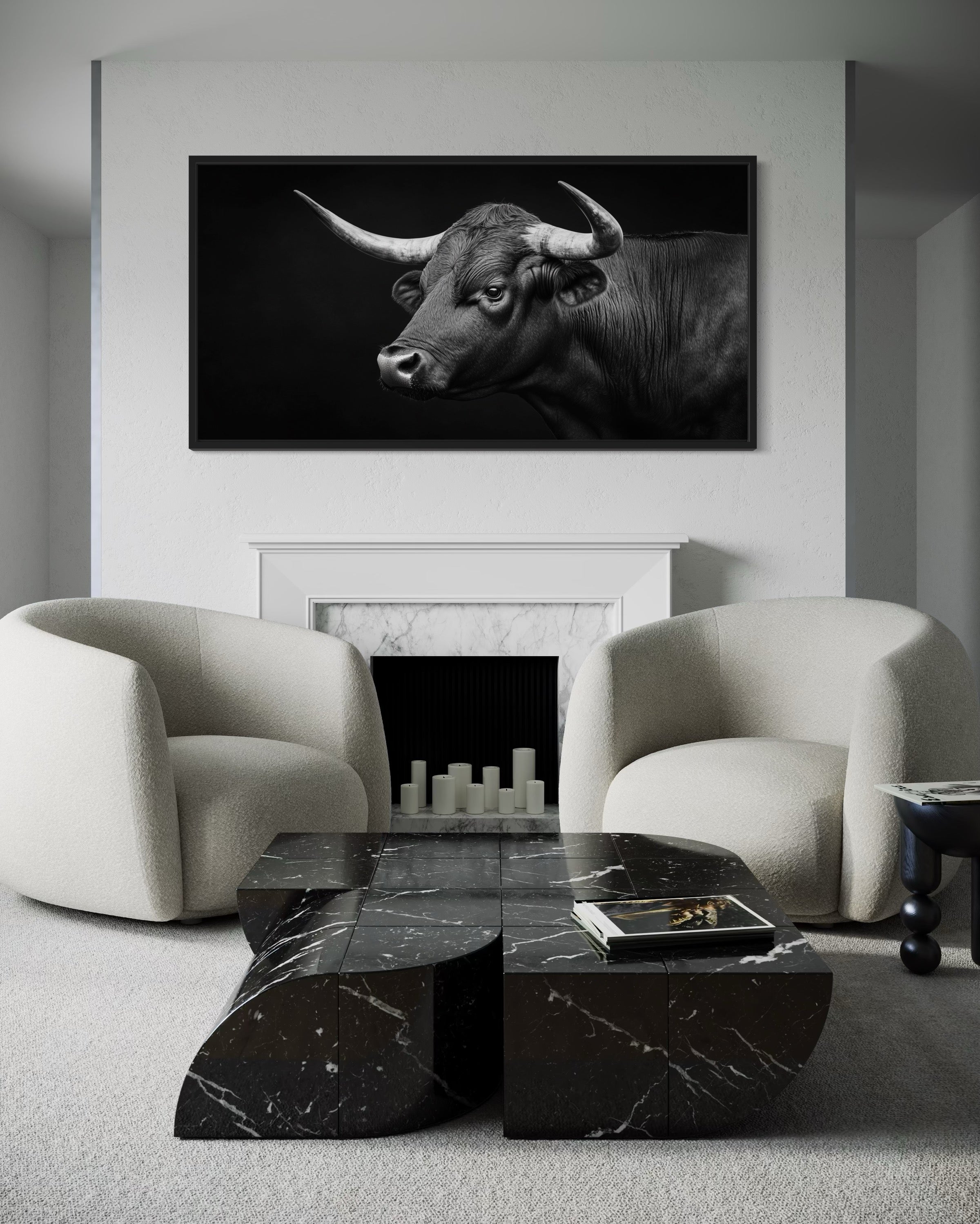 Black Spanish Bull Photograph Extra Large Framed Canvas Wall Art